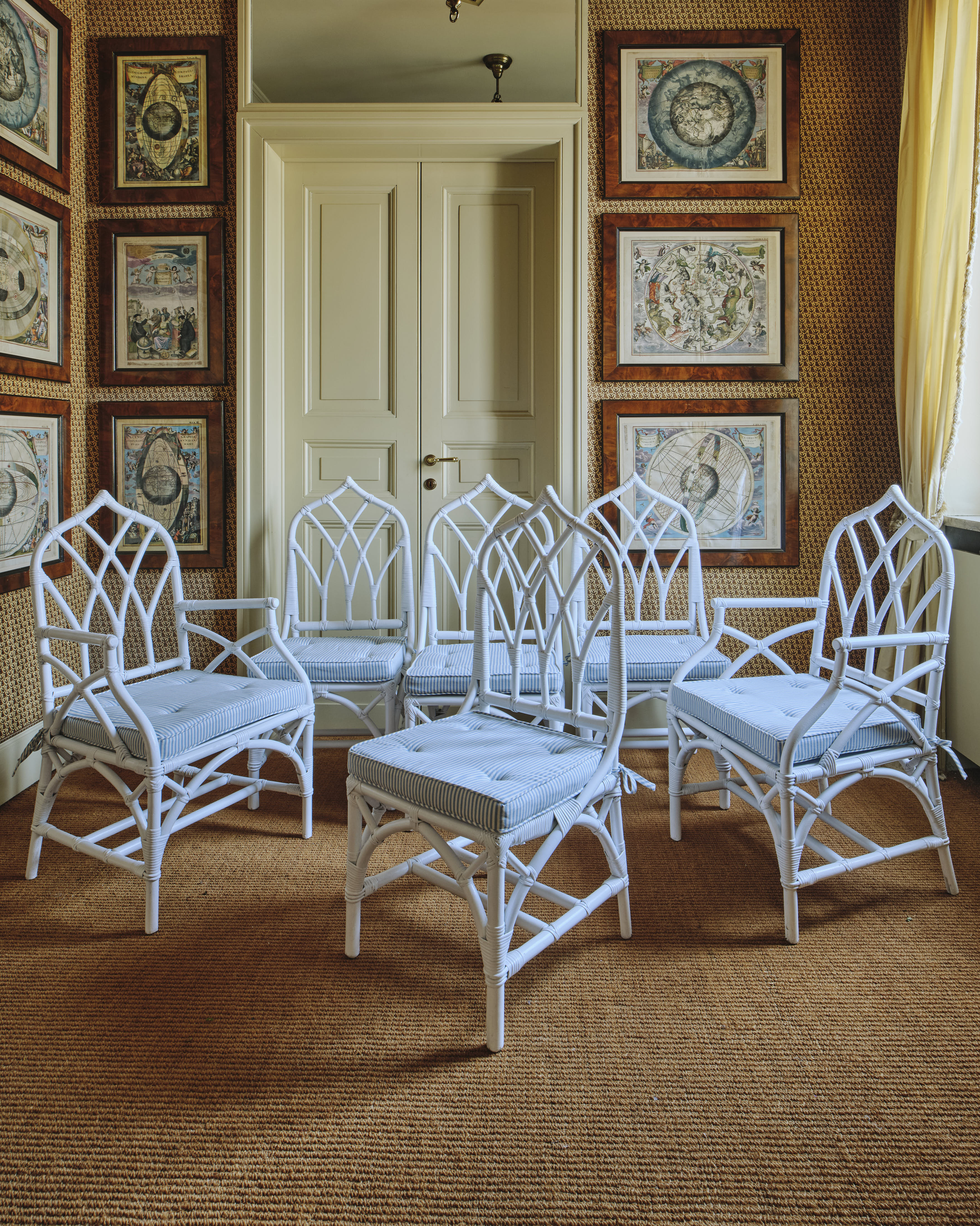 Set of Six Gothic-Top Wooden Dining Chairs