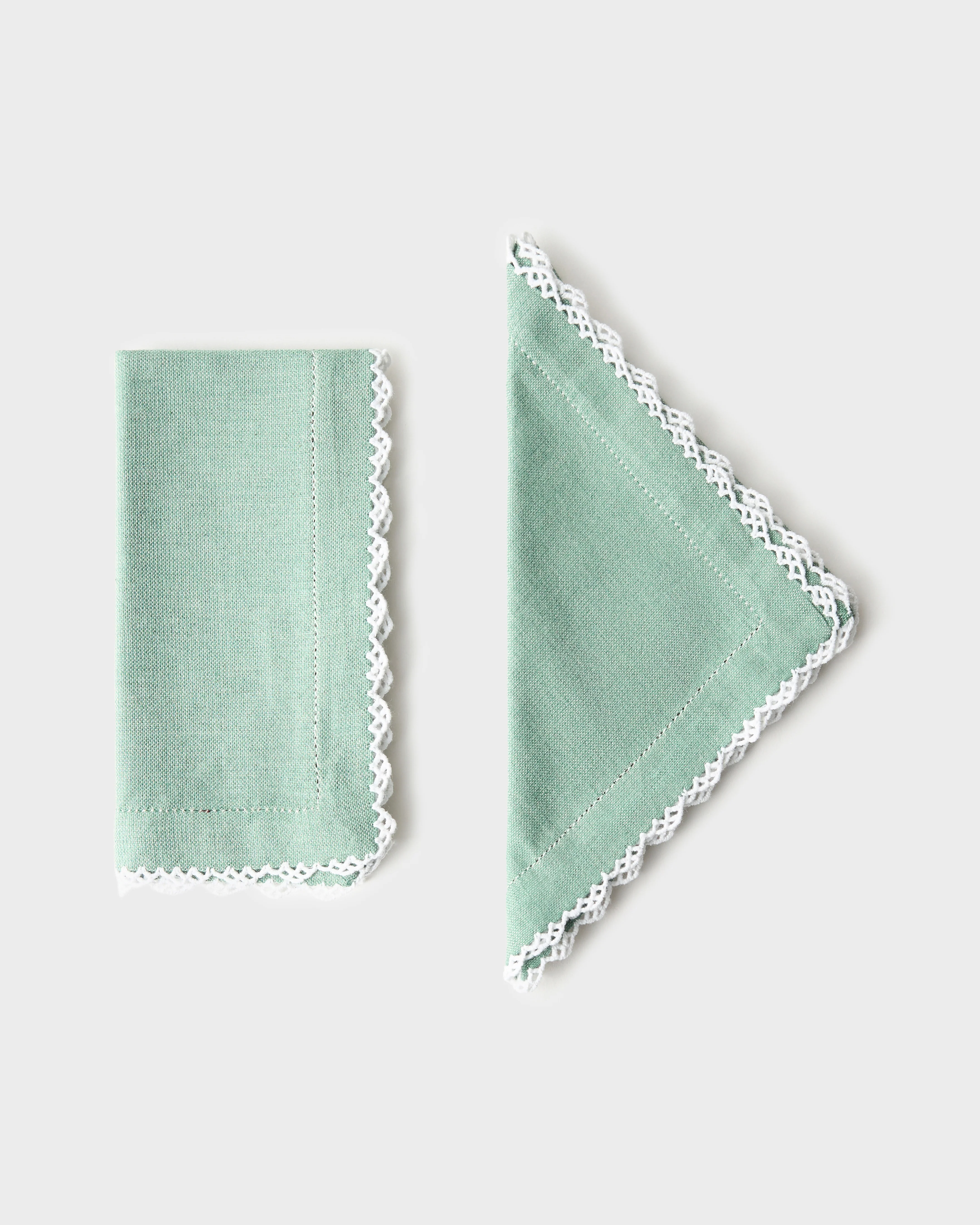Beatrice Linen Napkins, Green and White (Set of 2)