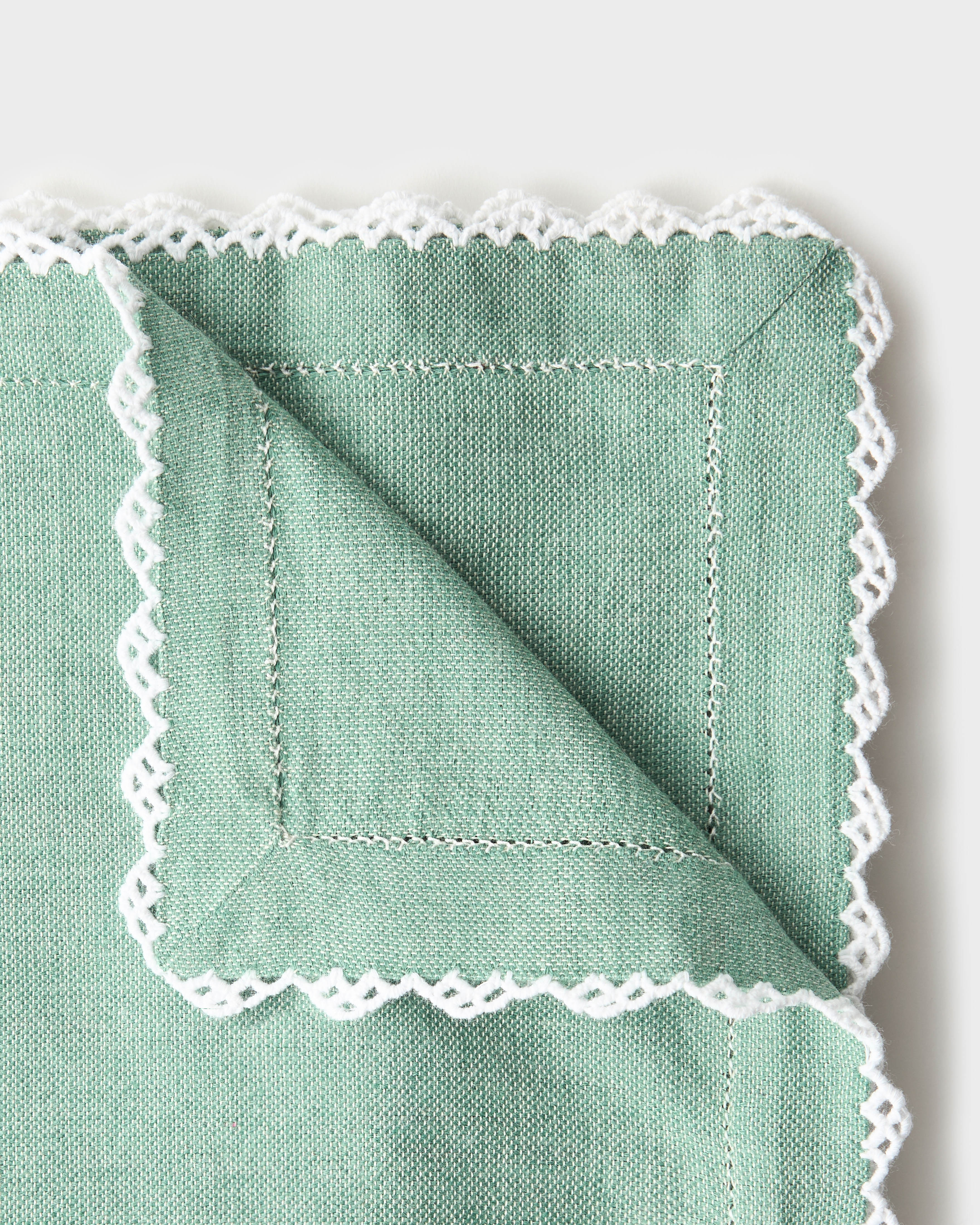 Beatrice Linen Napkins, Green and White (Set of 2) - Image 2