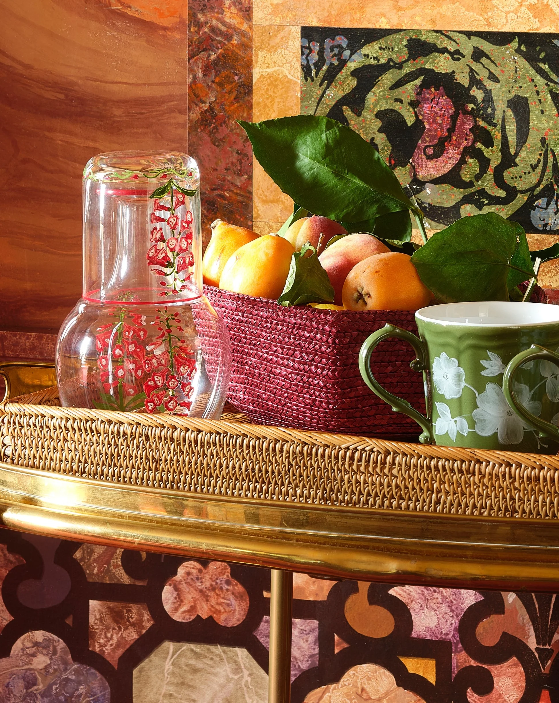Murano Fuchsia Hand-Painted Bedside Set - Image 2