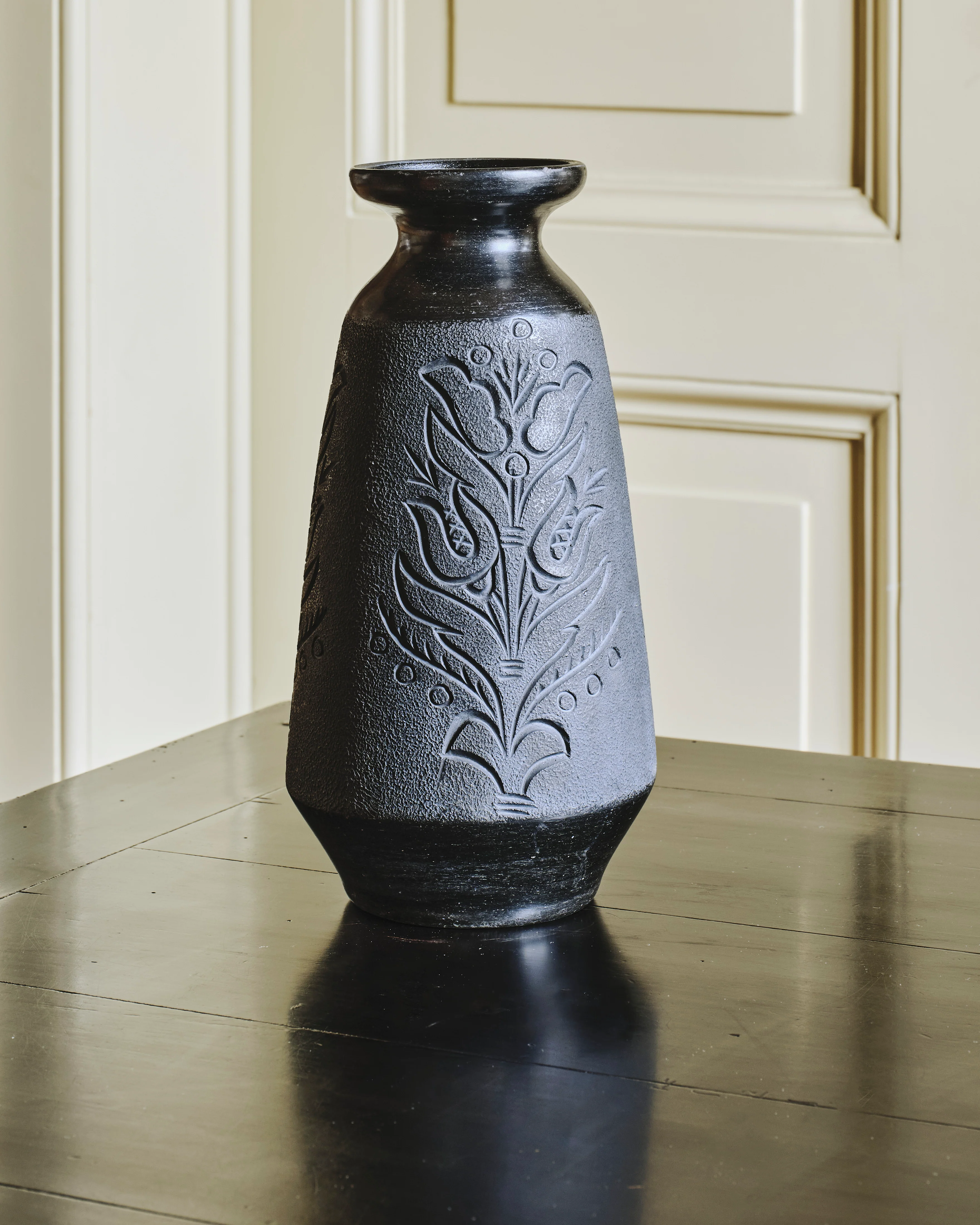 Black Earth Terracotta Engraved Vase, Large