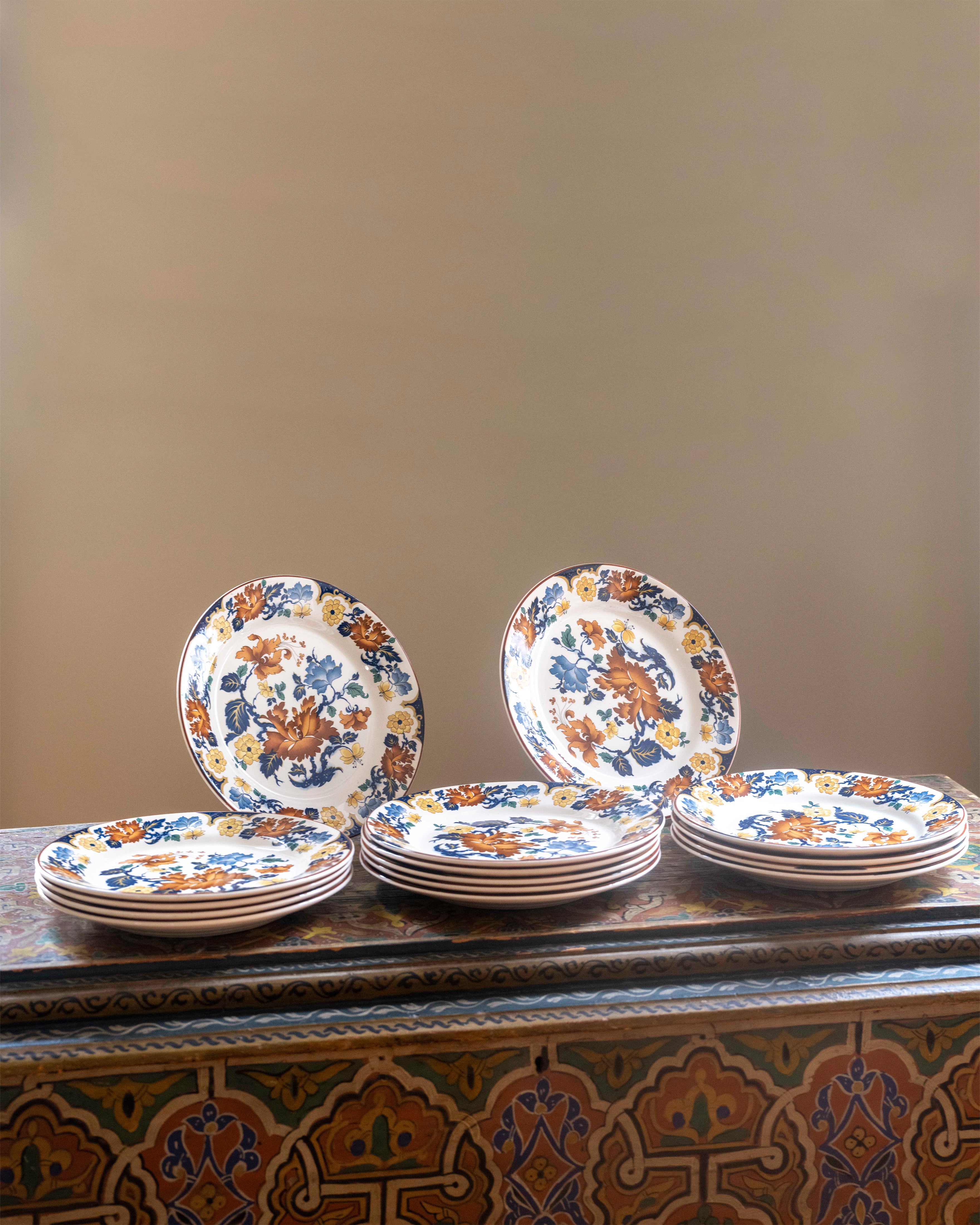 Blue Floral Plates (Set of 15)