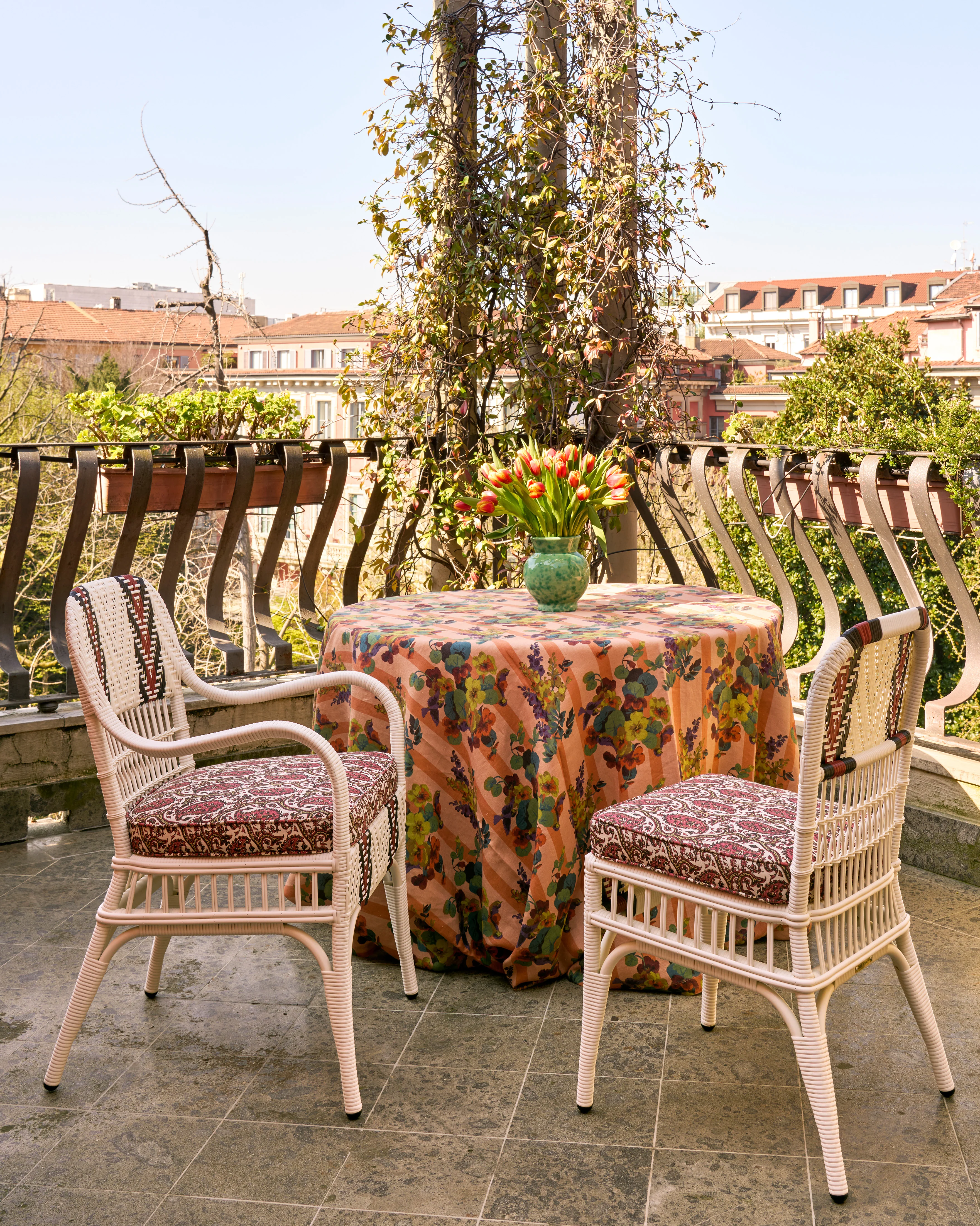 Cabana x Bonacina Sienna Chair Alabastro, Schumacher Daria Paisley Cushion - Image 4