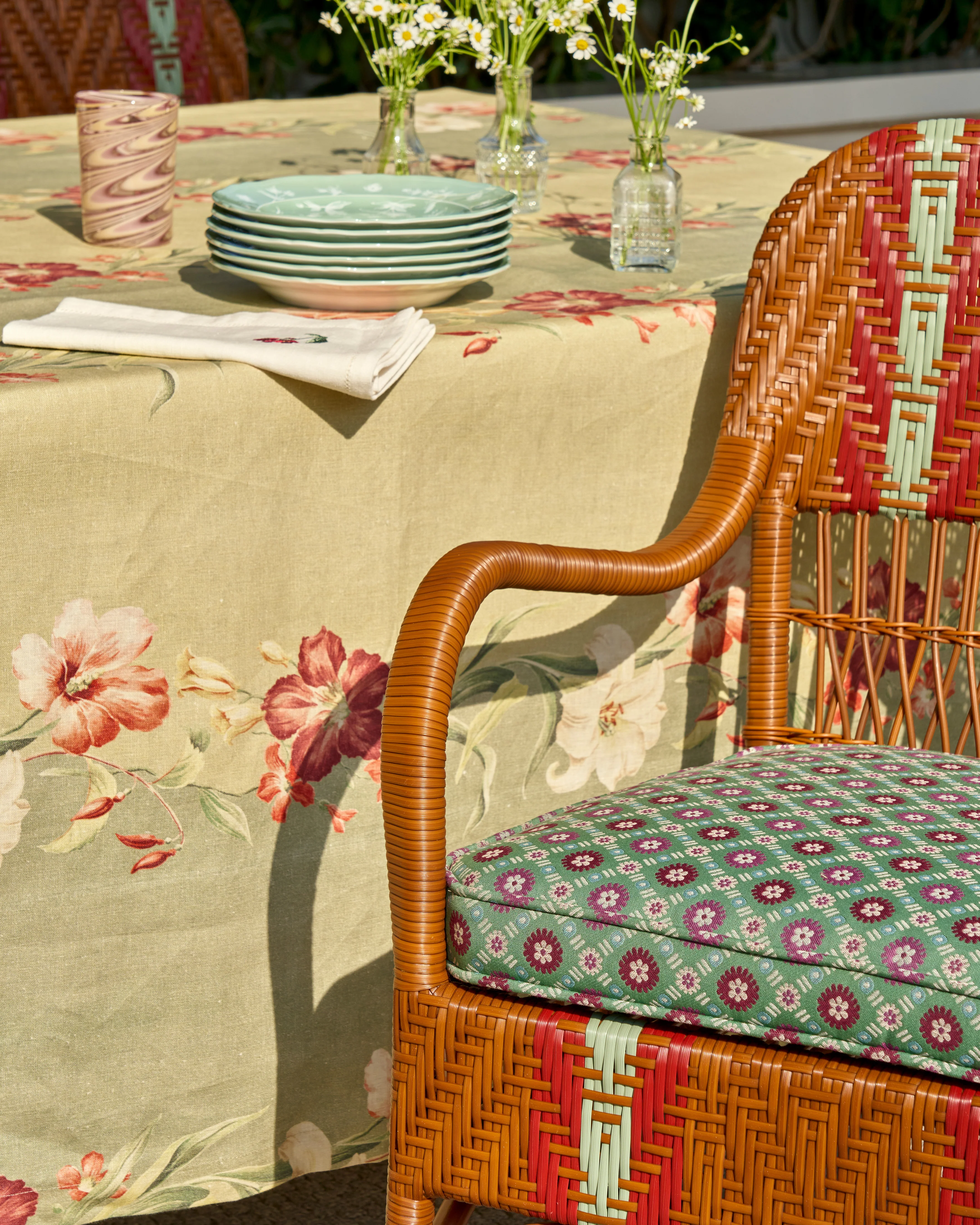 Bonacina x Cabana Sienna Dining Chair Cognac, Schumacher Larissa Jade Cushion - Image 6