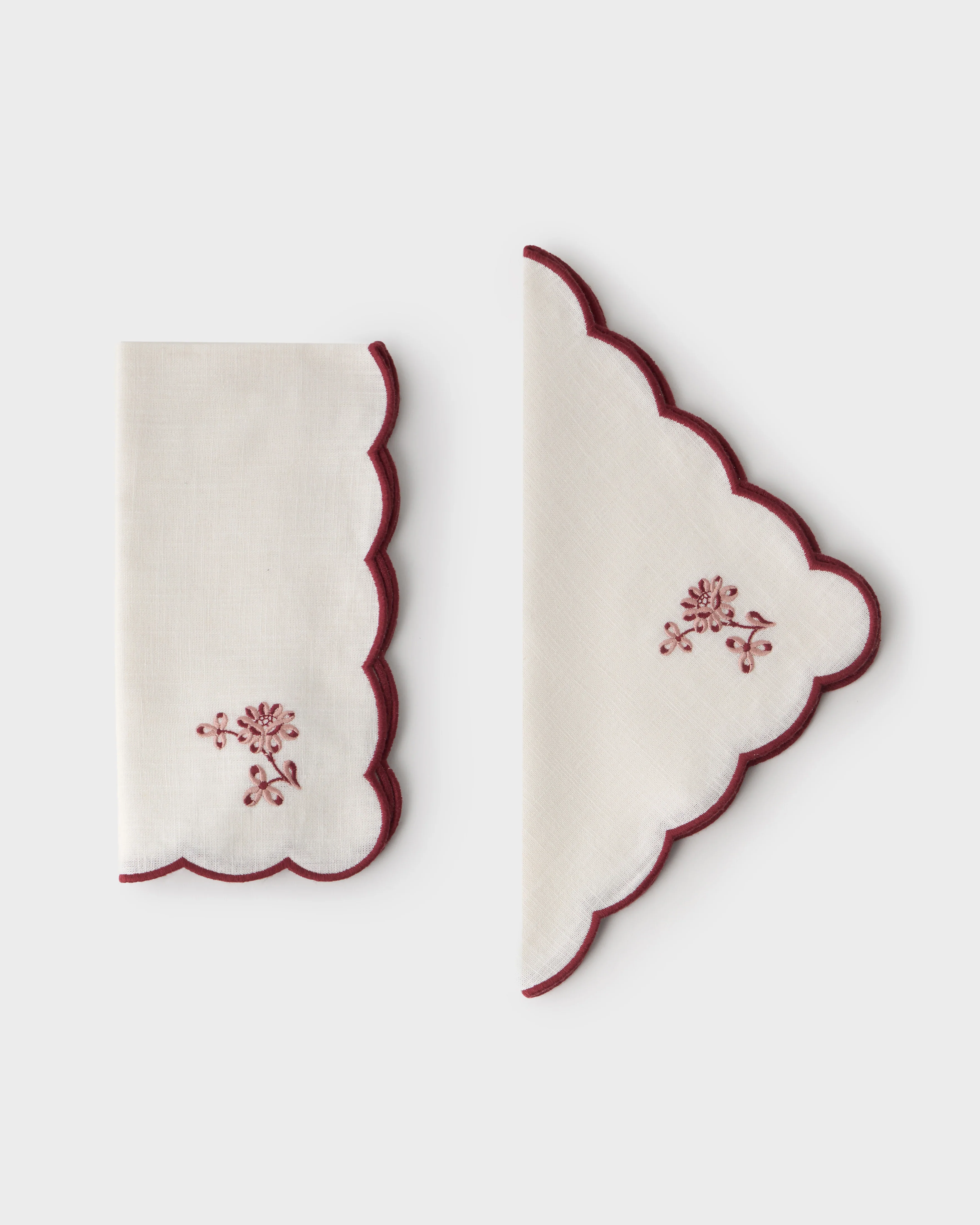 Botanica Embroidered Linen Napkin Bordeaux