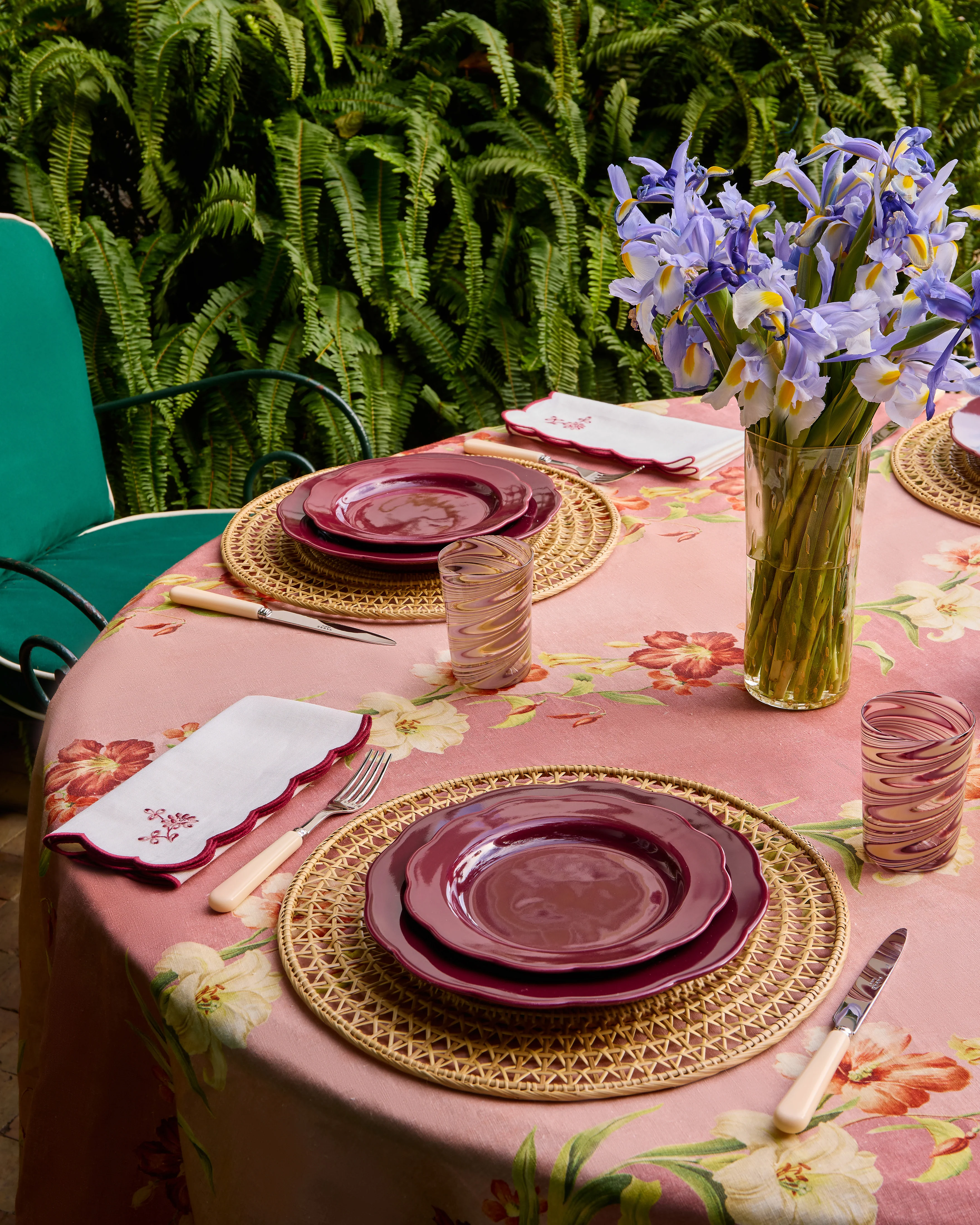Botanica Embroidered Linen Napkin Bordeaux - Image 2