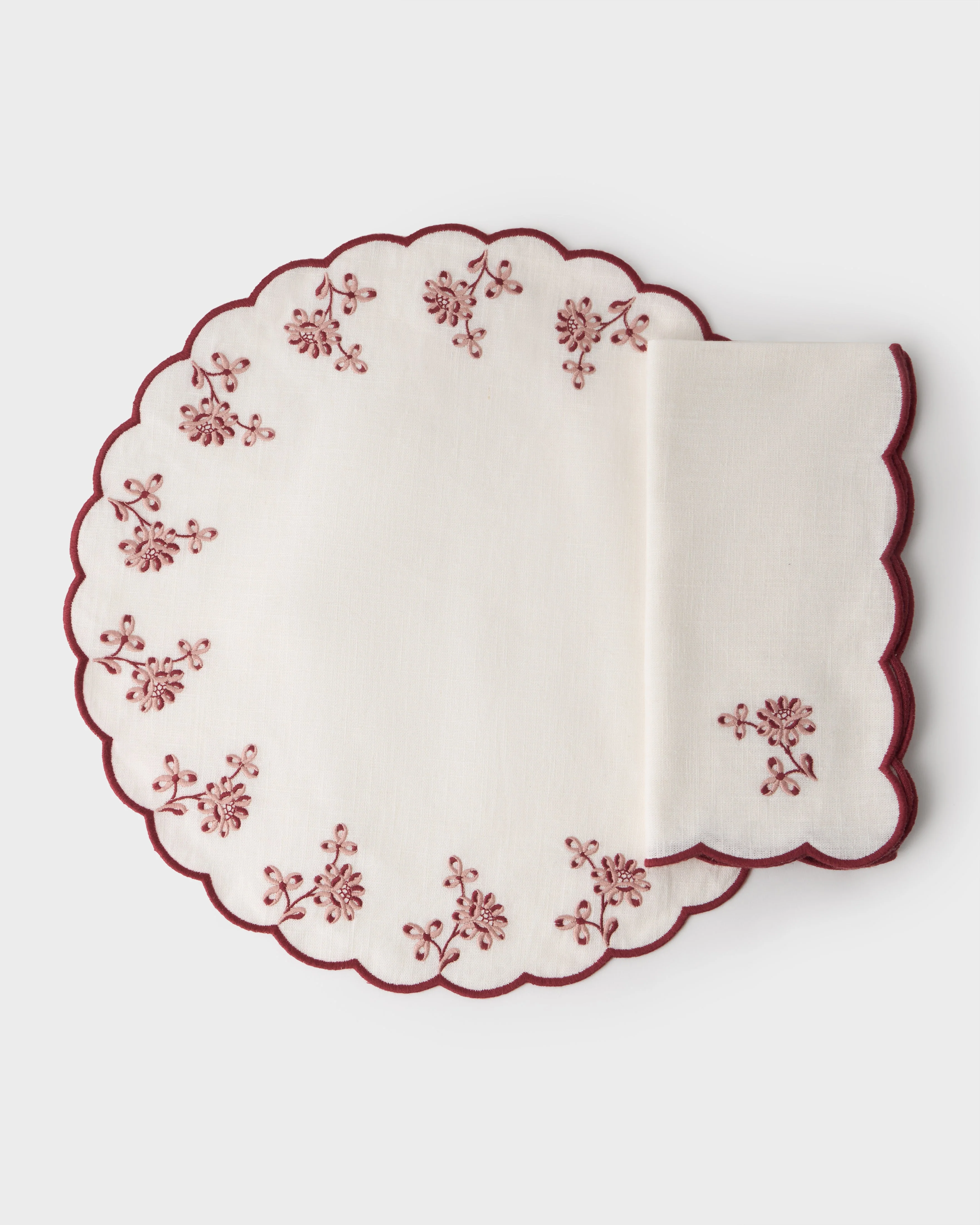 The Botanica Embroidered Bordeaux Placemat and Napkin Set