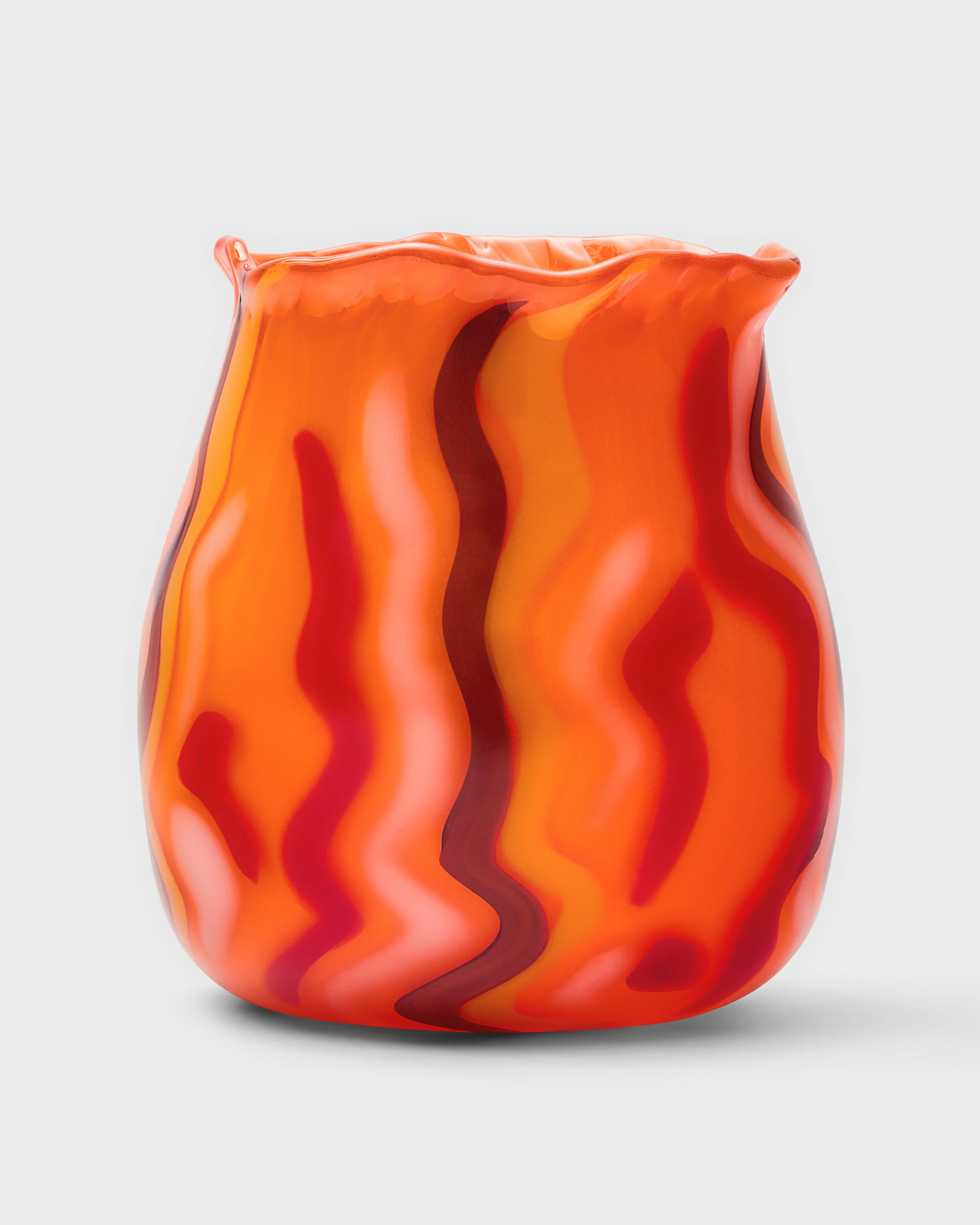 Bright Orange Vase with Oxblood, Powder White, Sahara, and Red Strokes