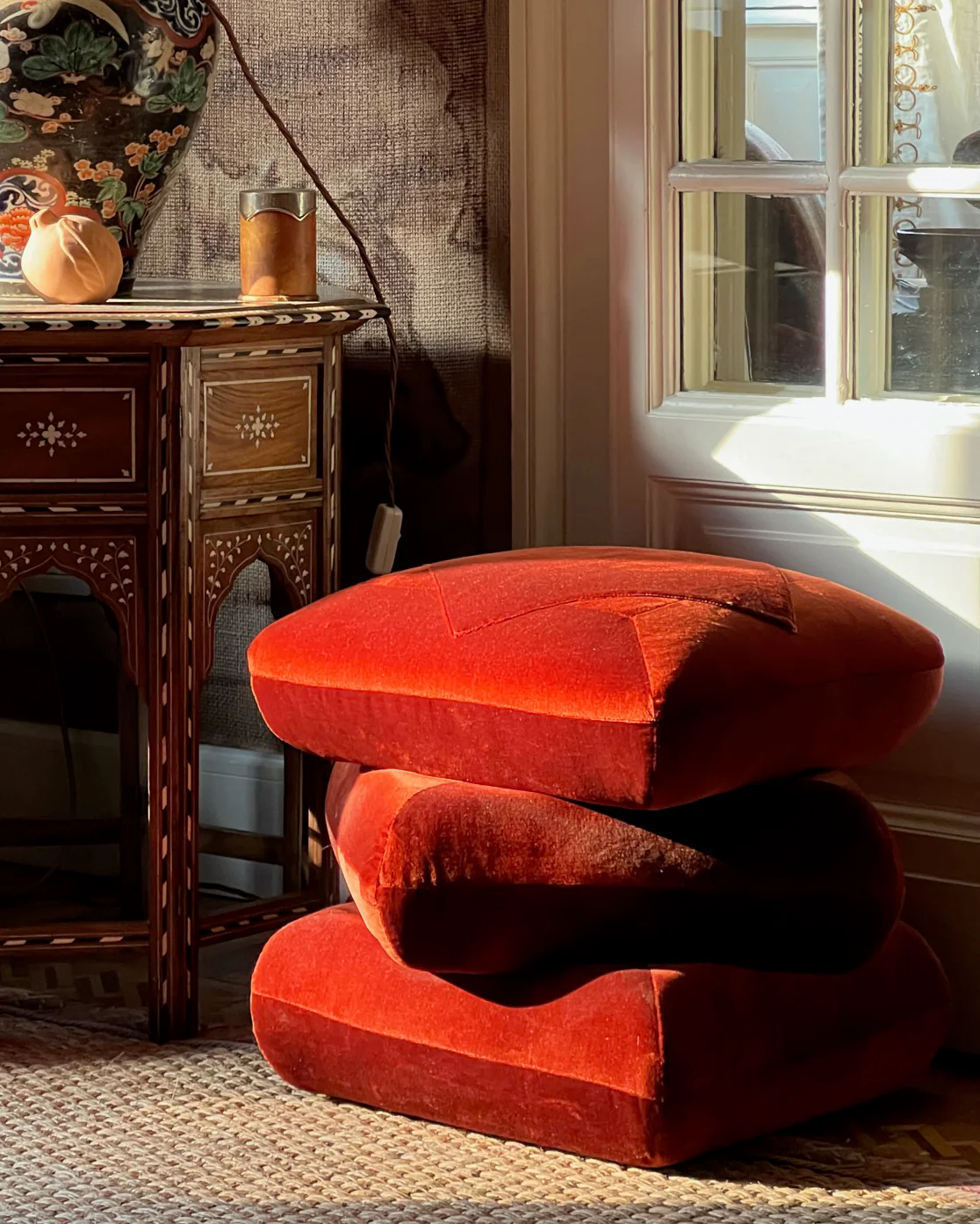 Velvet Pouf, Pumpkin - Image 4