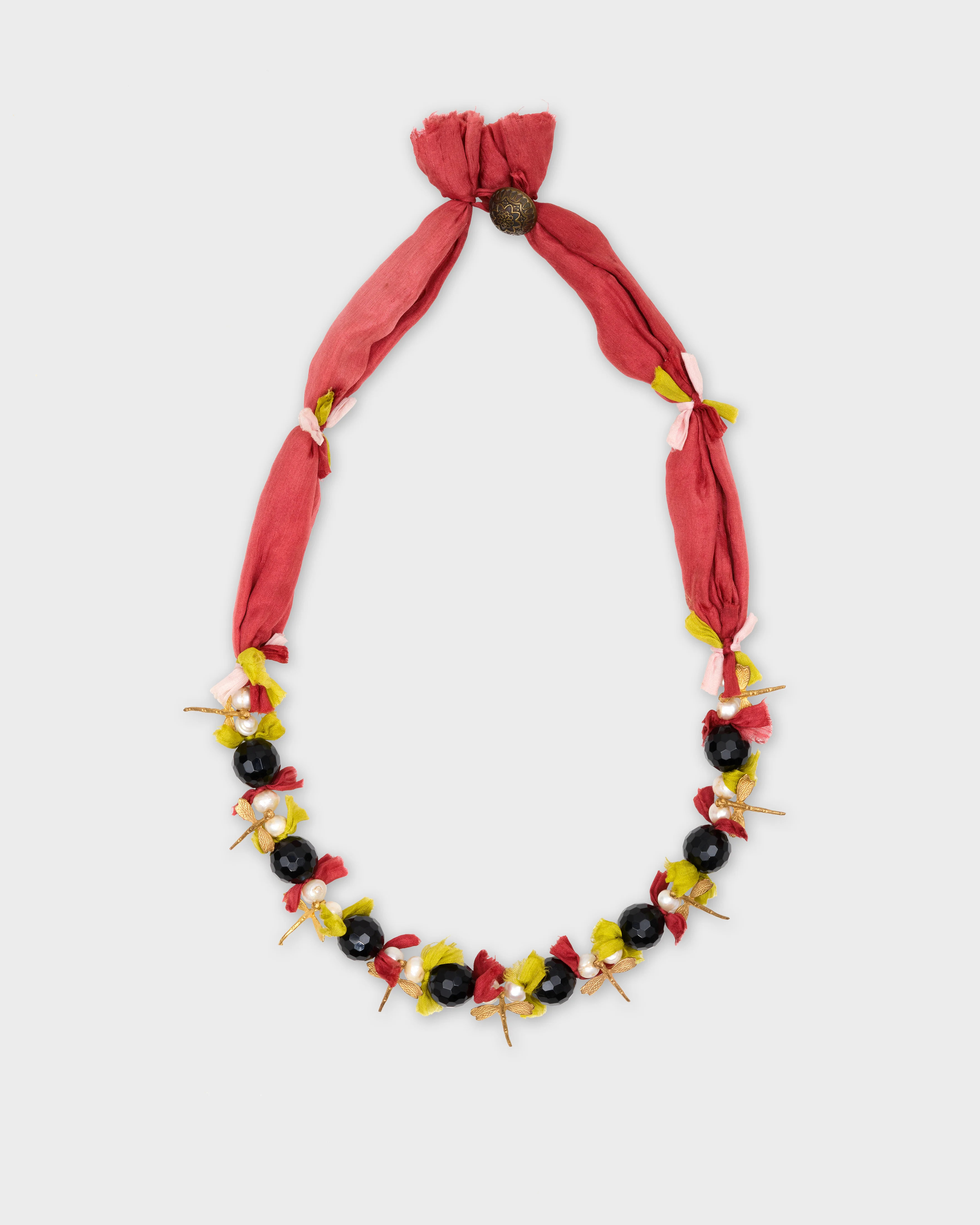 Dragonfly Beaded Necklace Black and Rose