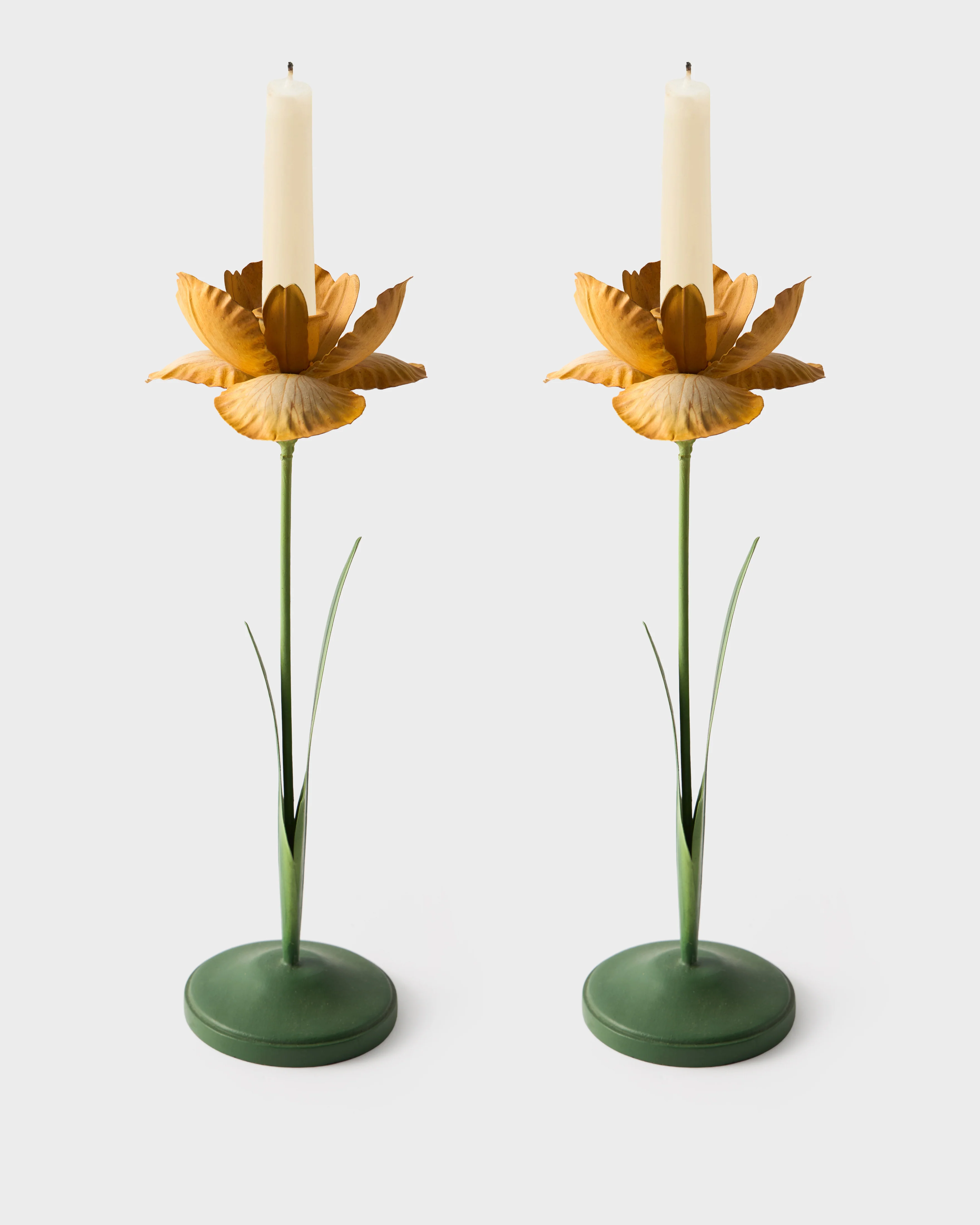 Daffodil Painted Metal Candle Holder, Yellow (Set of 2)