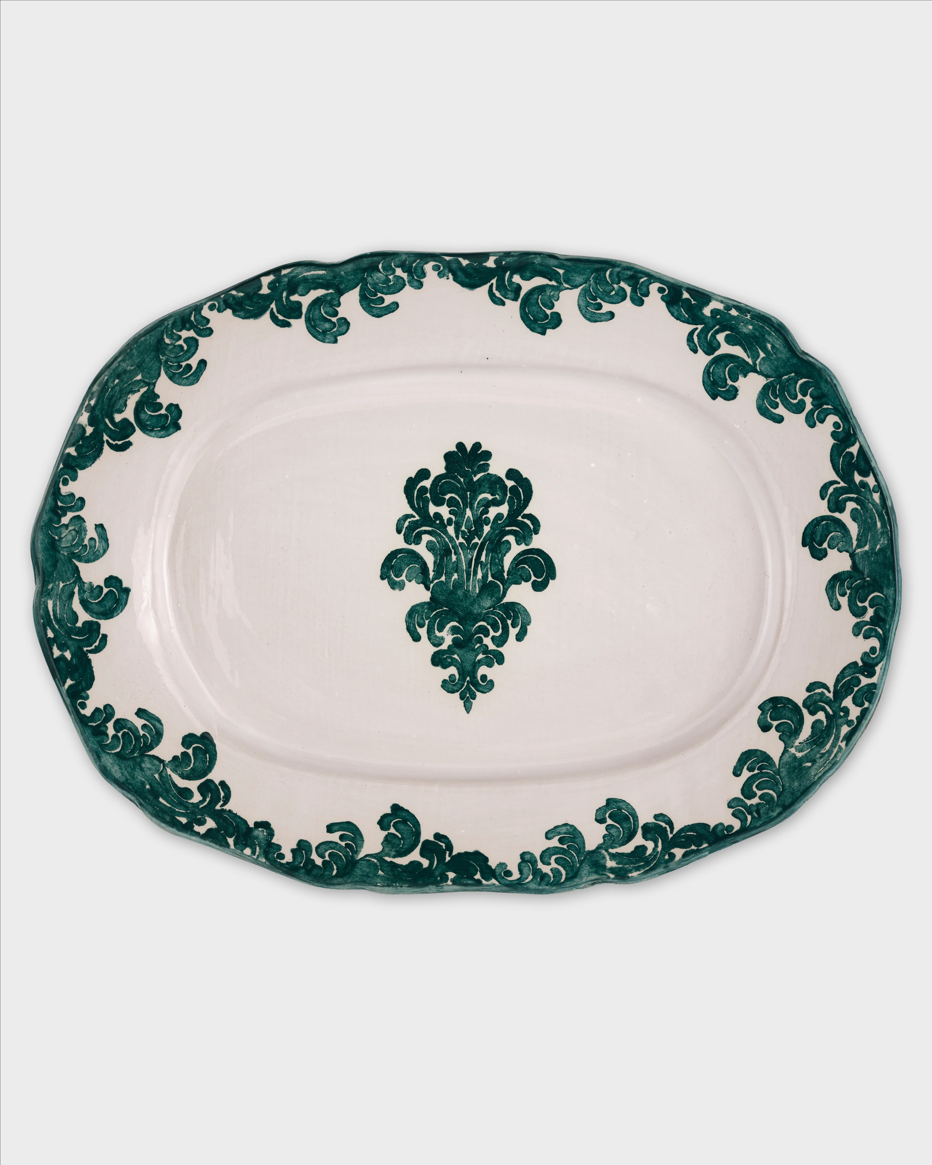Damask Stoneware Large Serving Plate by Zsuzsanna Nyul, Green