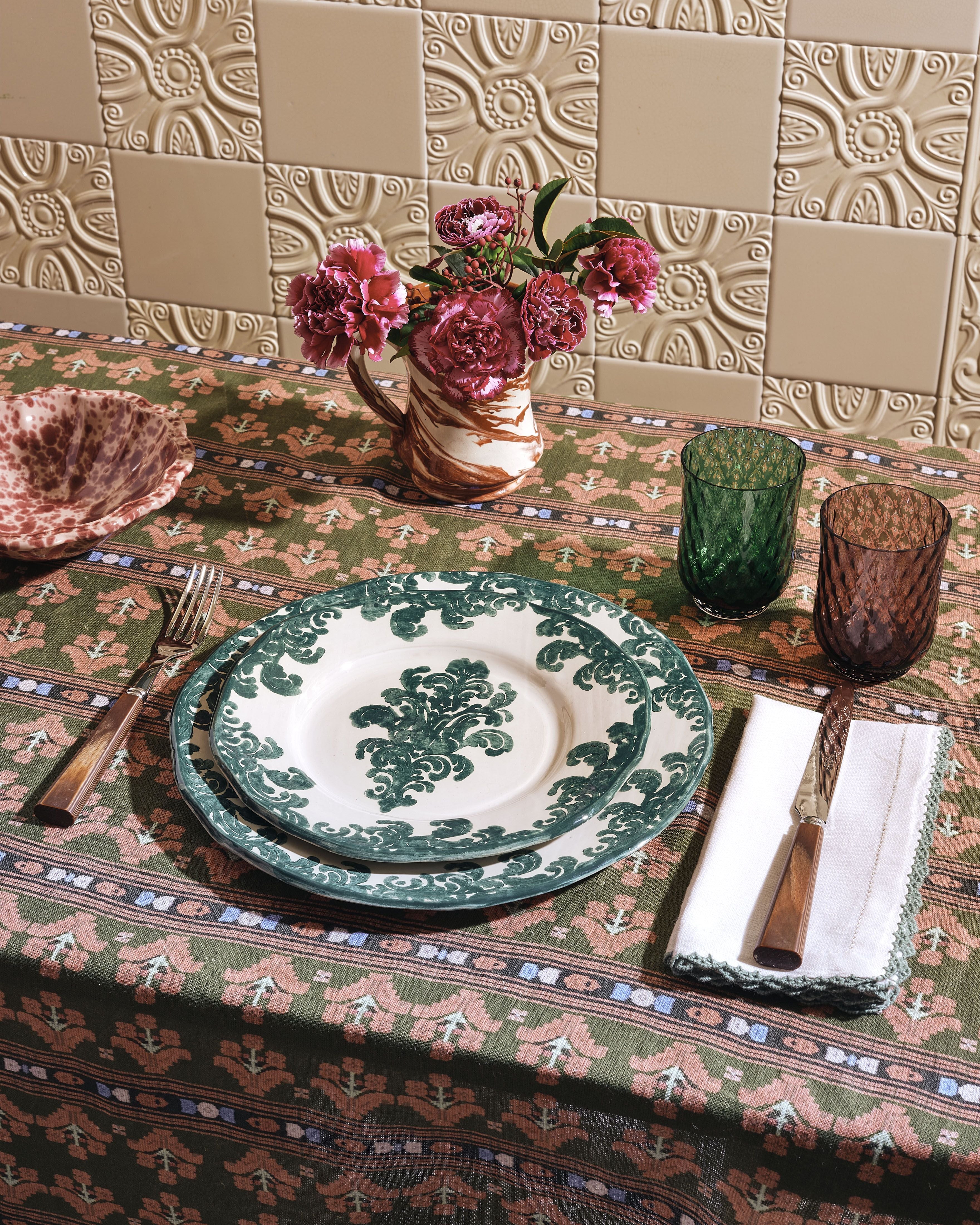 Damask Stoneware Dinner Plate by Zsuzsanna Nyul, Green - Image 2