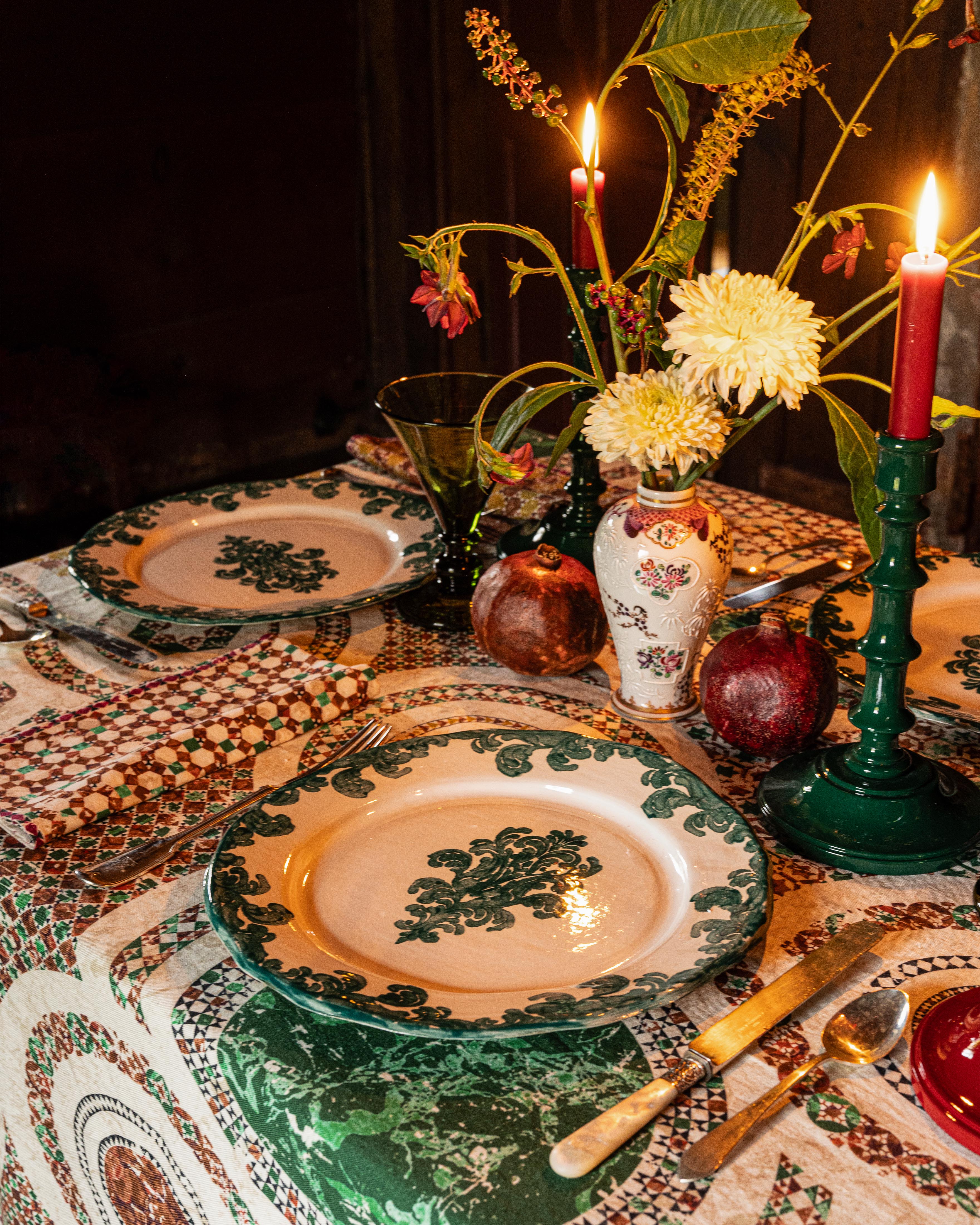 Damask Stoneware Dinner Plate by Zsuzsanna Nyul, Green - Image 4