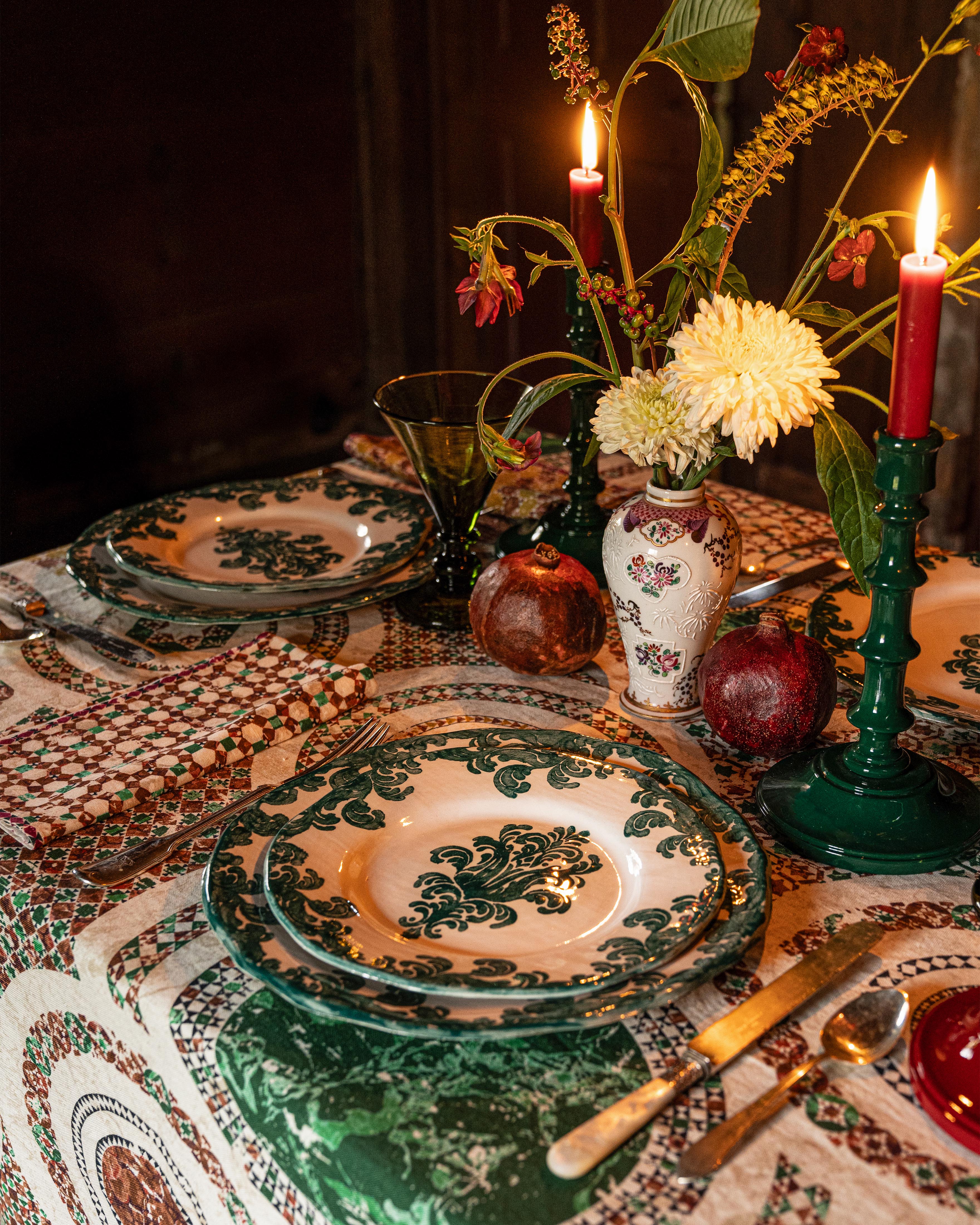 Damask Stoneware Dessert Plate by Zsuzsanna Nyul, Green - Image 2