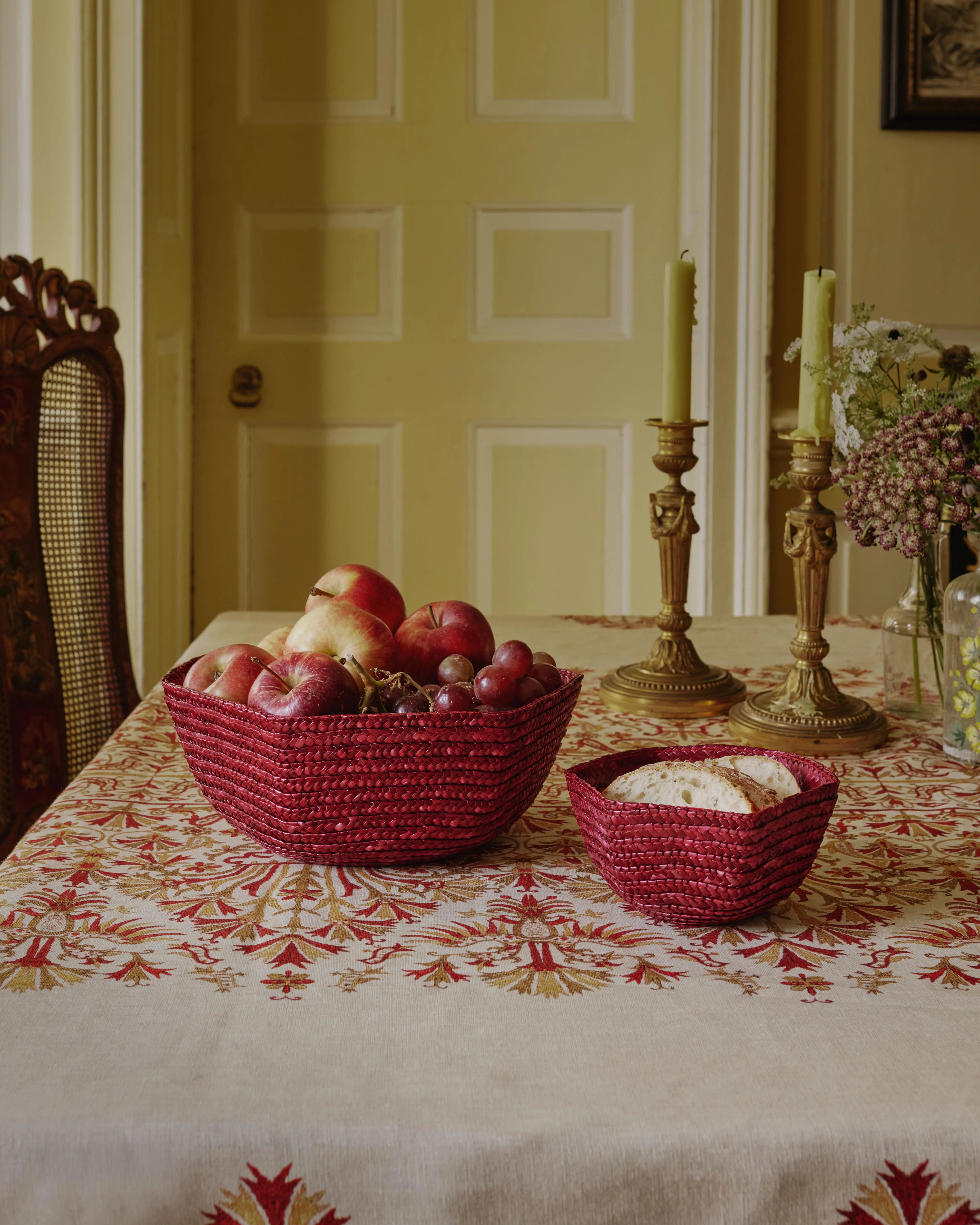 Dark Red Large Hexagonal Raffia Basket - Image 2