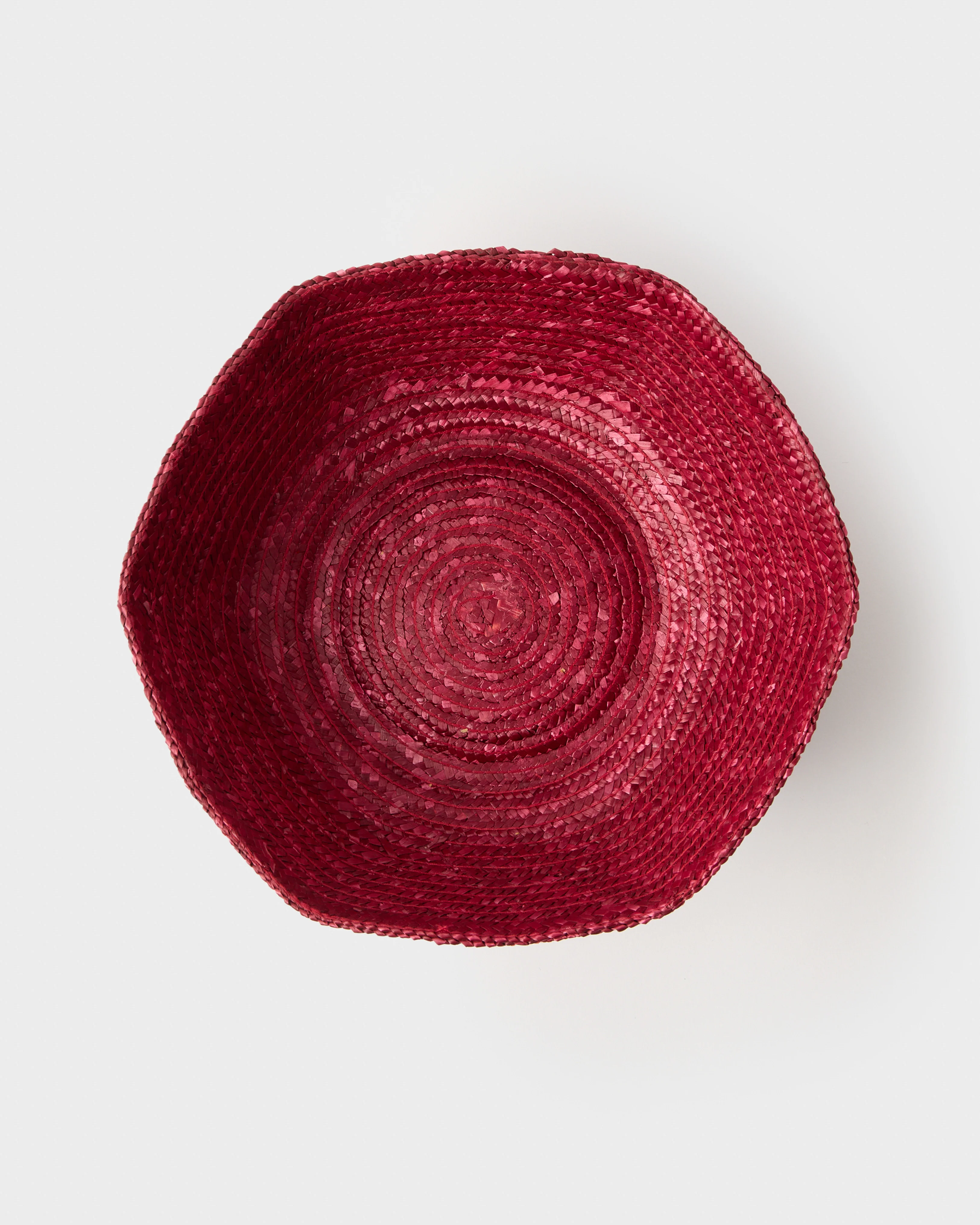 Dark Red Large Hexagonal Raffia Basket - Image 3