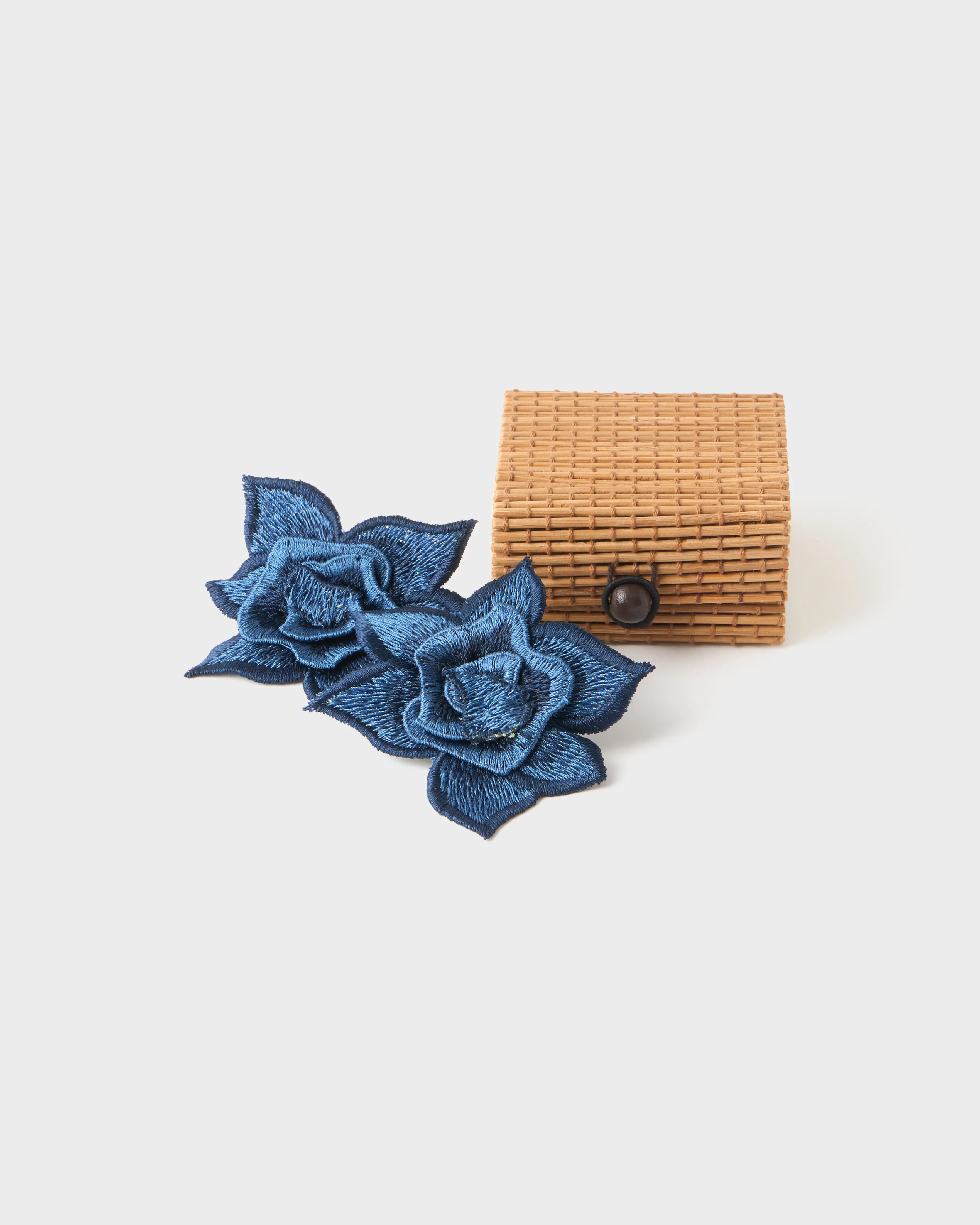 Eugenia Mela Floral Embroidered Earrings, Deep Blue - Image 3