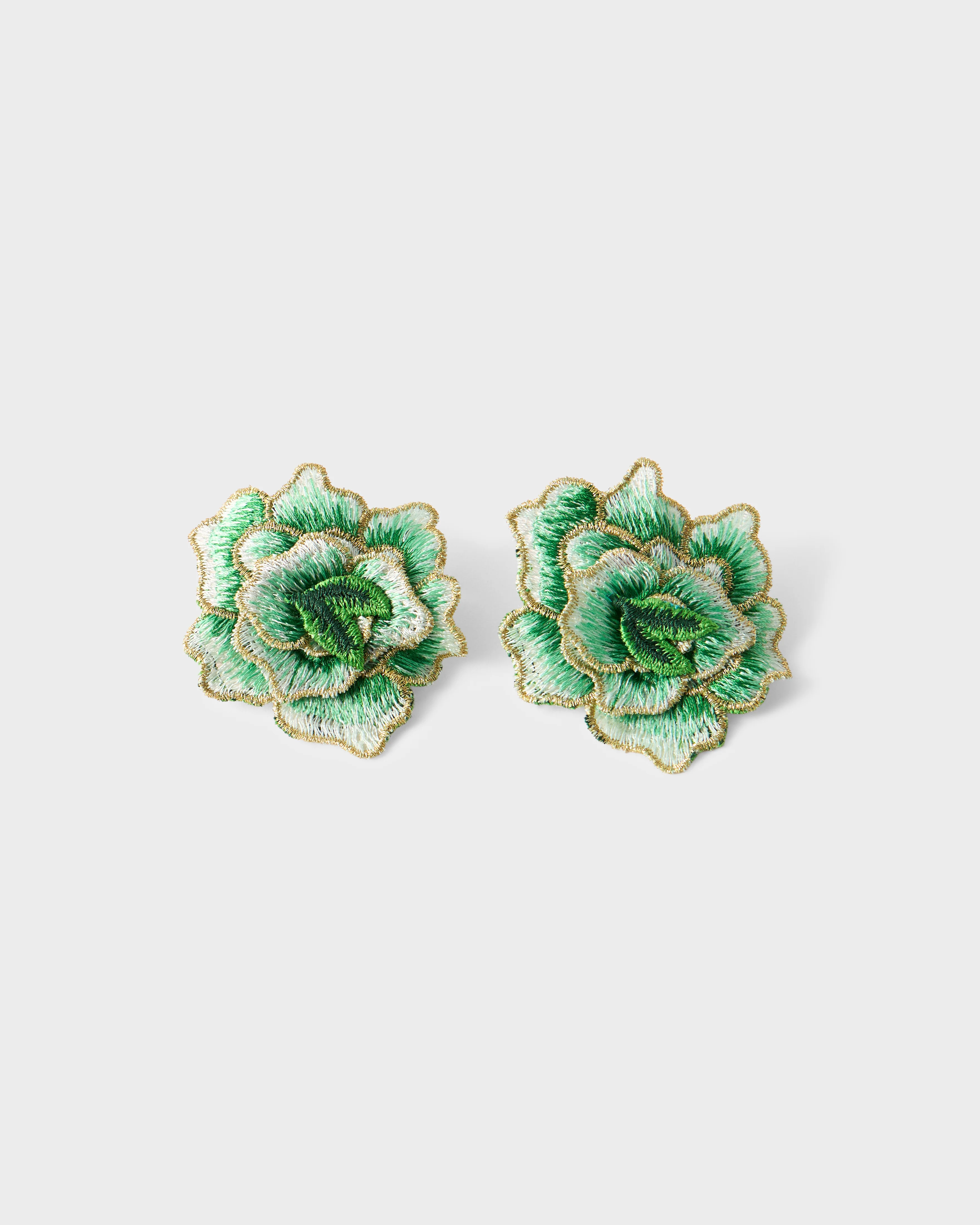 Eugenia Mela Floral Embroidered Earrings, Light Green