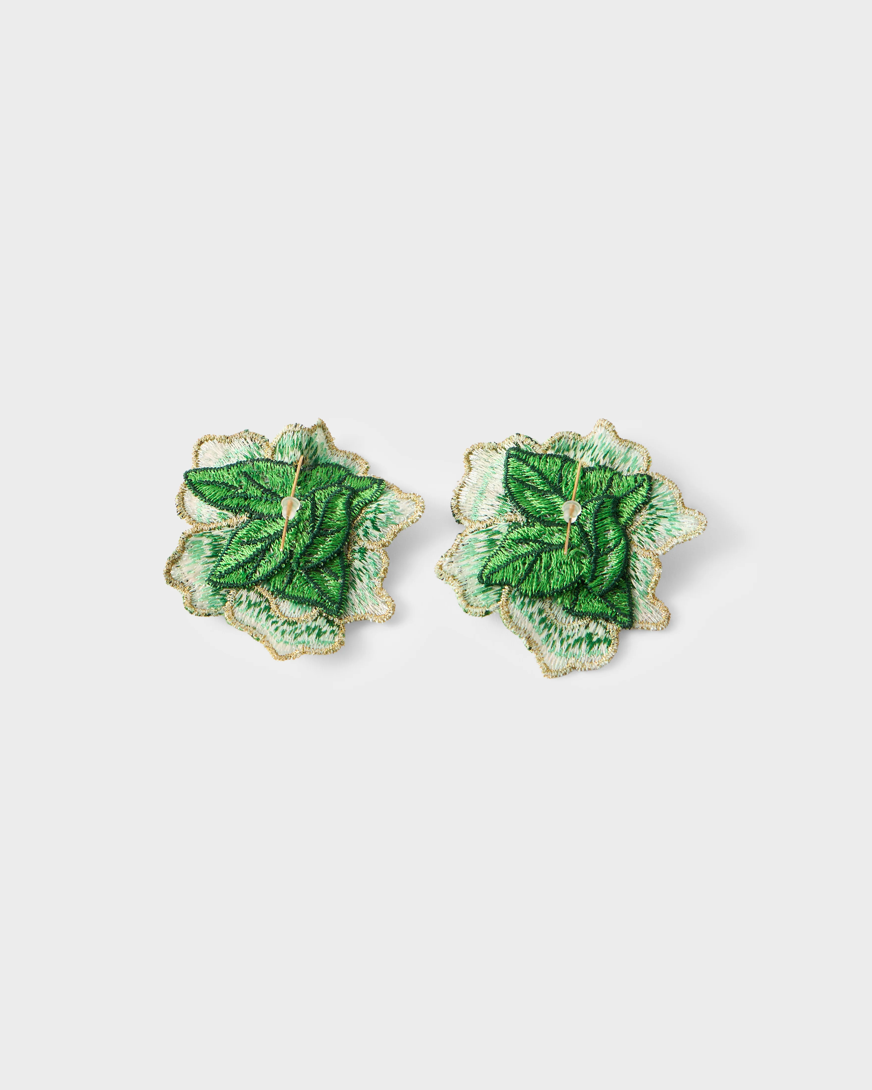 Eugenia Mela Floral Embroidered Earrings, Light Green - Image 2