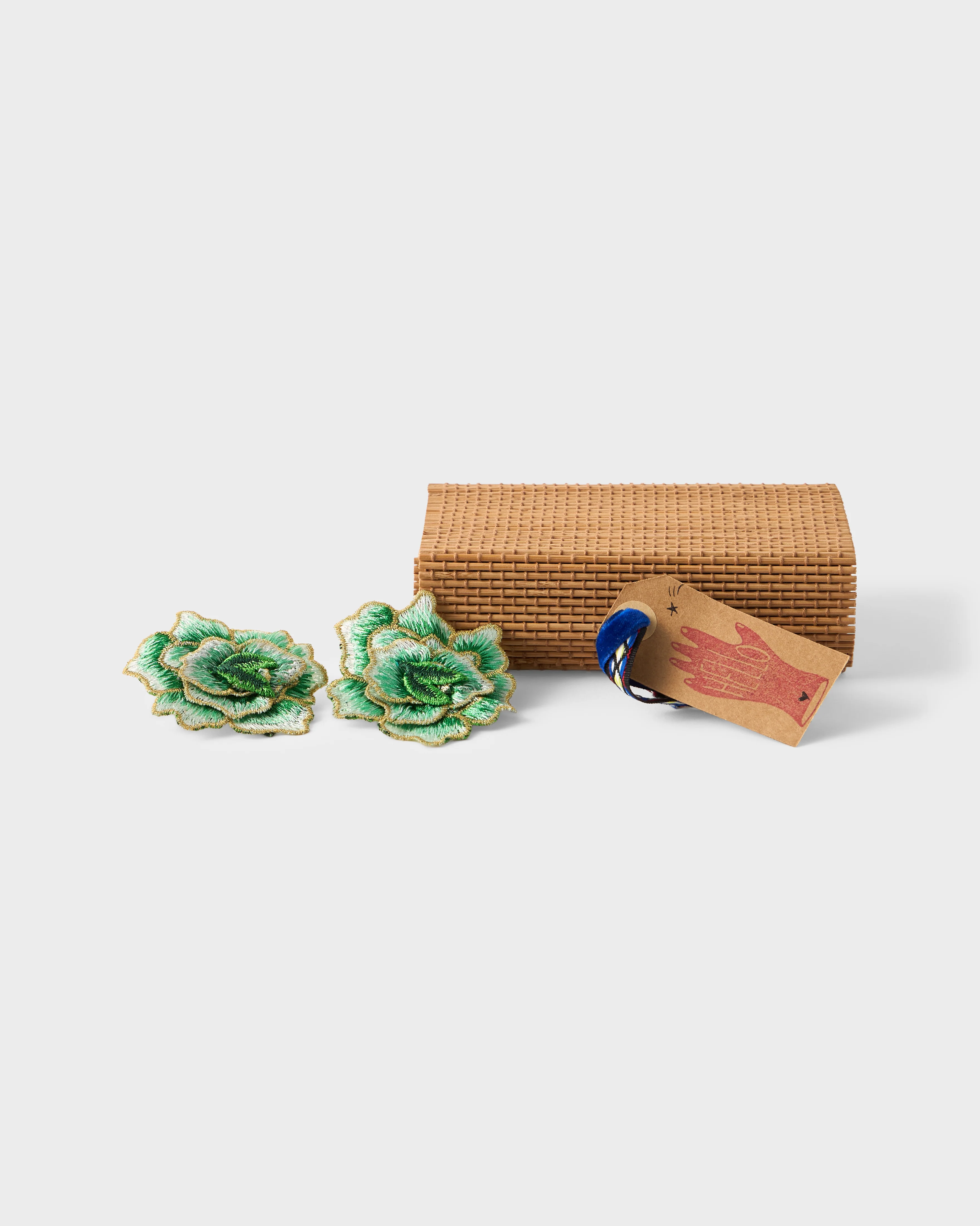 Eugenia Mela Floral Embroidered Earrings, Light Green - Image 3