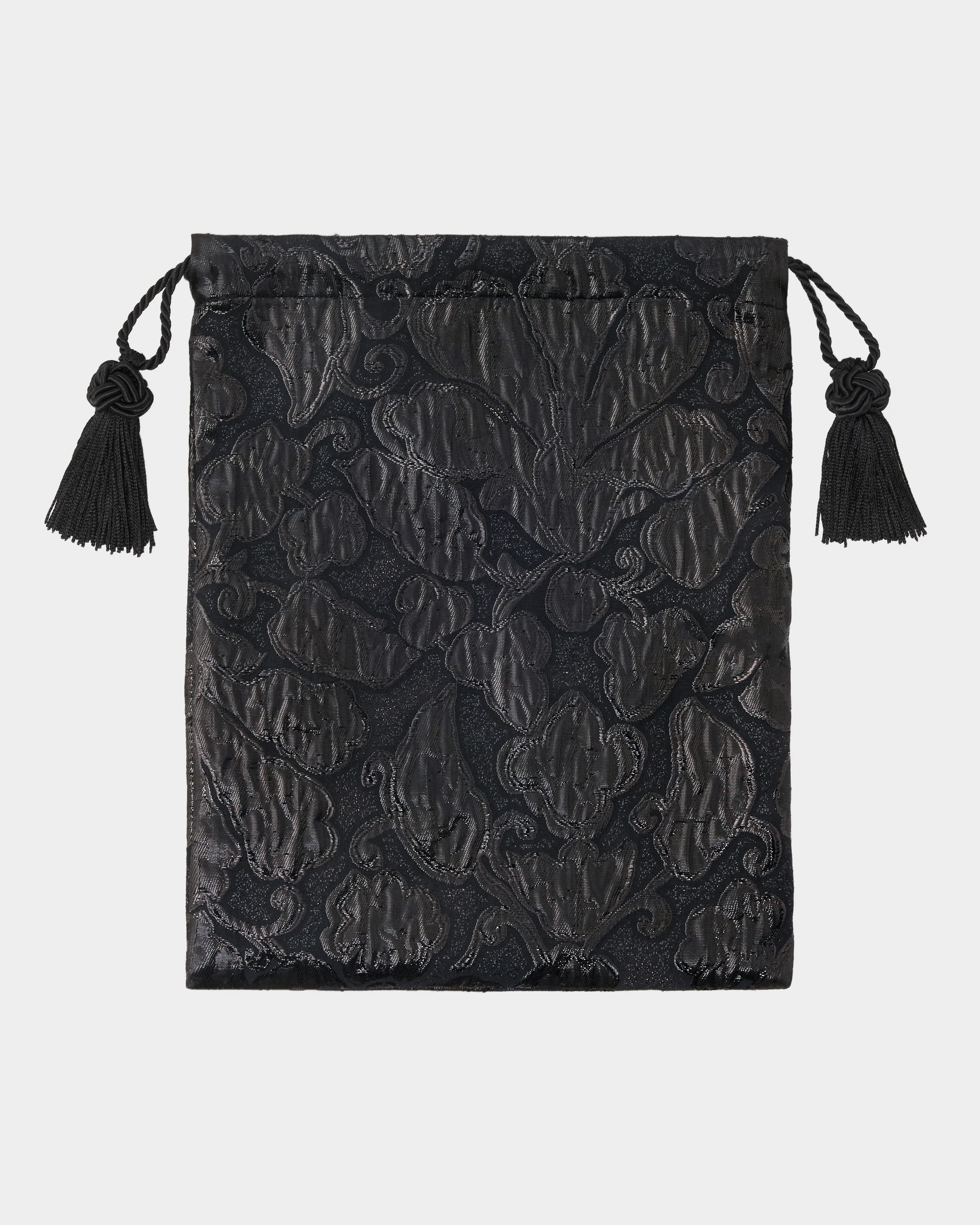 Evening Drawstring Pouch, Black Brocade - Image 2