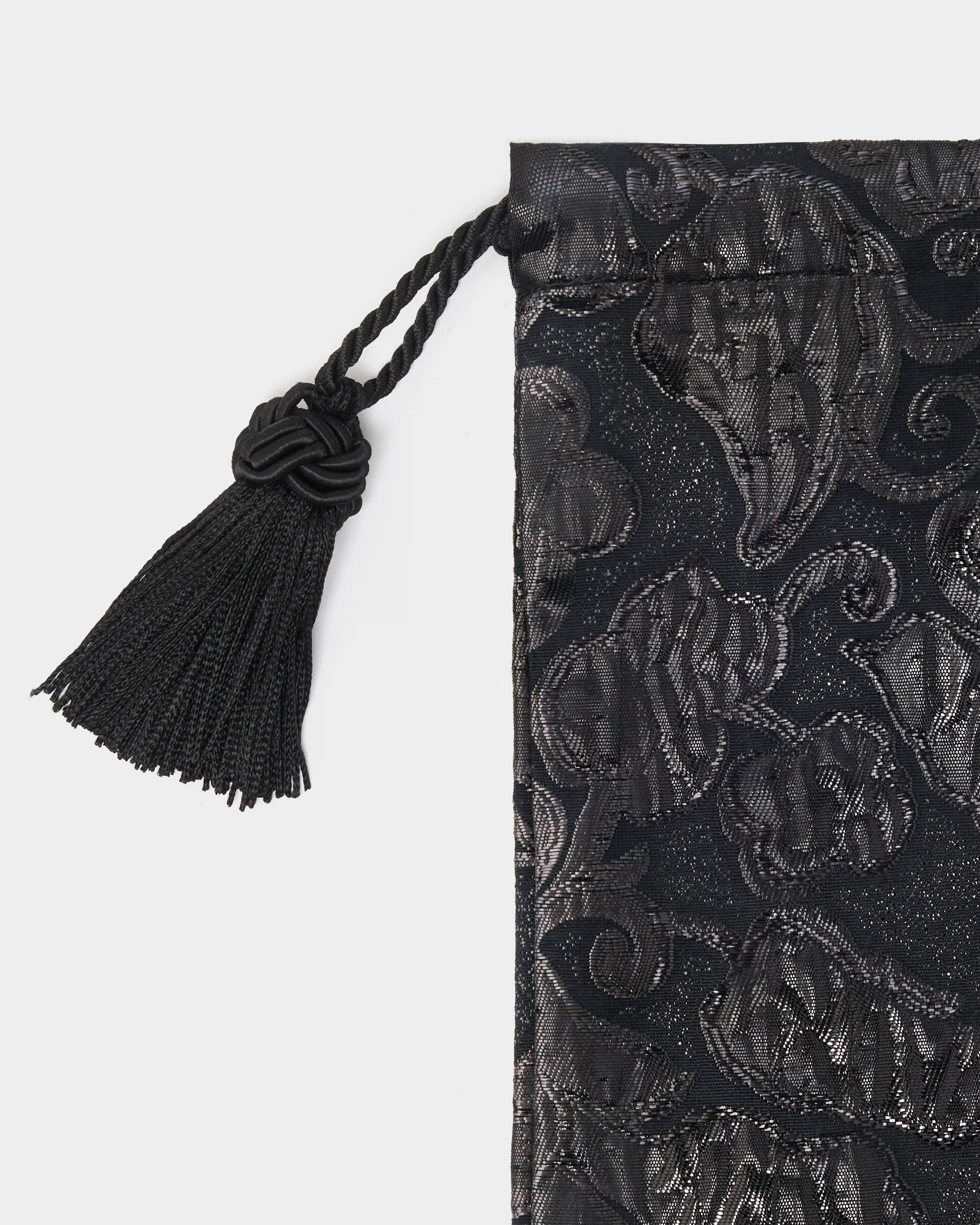Evening Drawstring Pouch, Black Brocade - Image 3