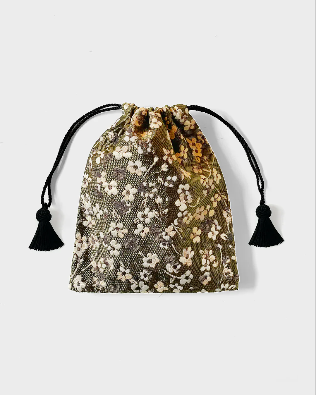 Evening Drawstring Pouch, Floral Jade