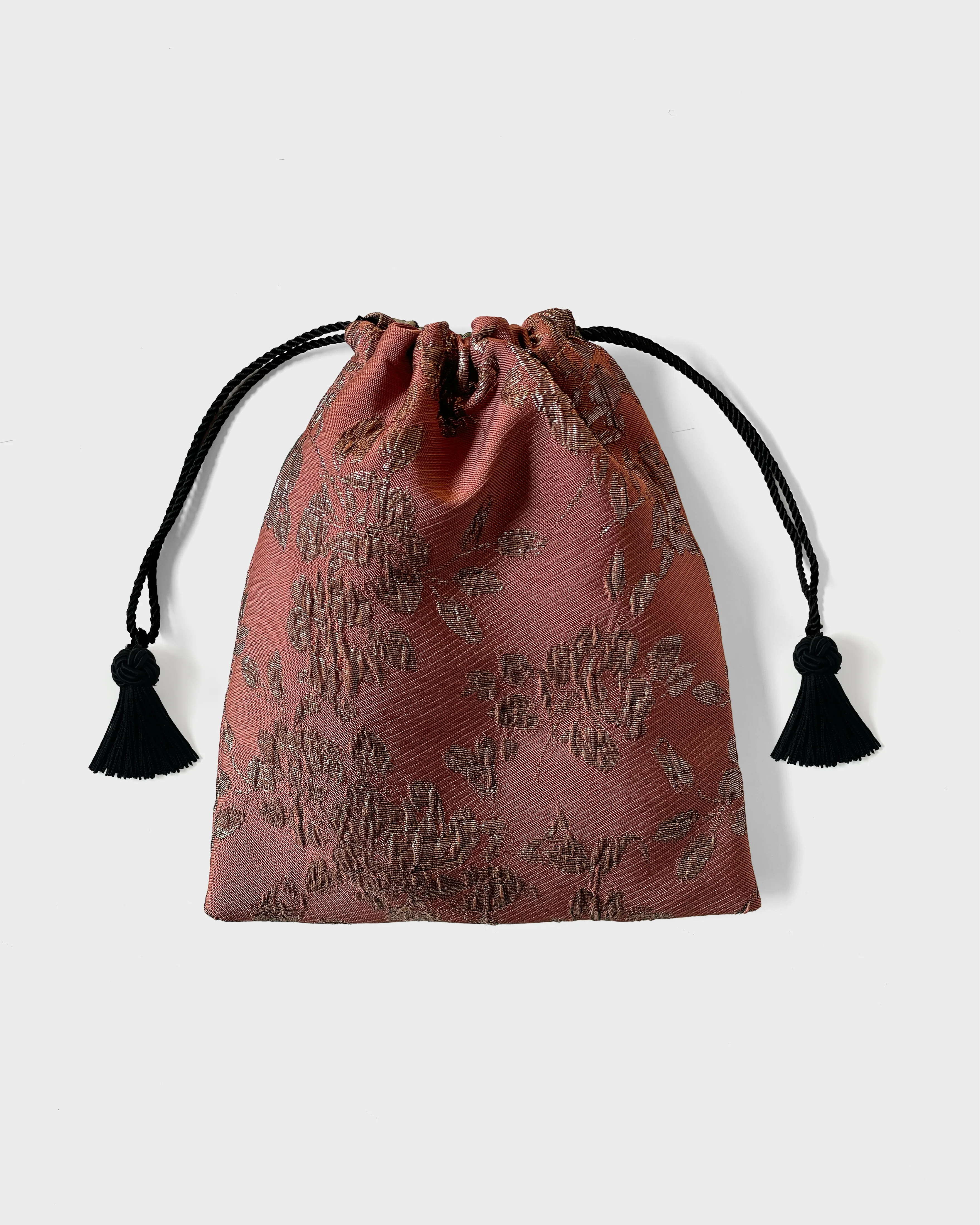 Evening Drawstring Pouch, Rose Brocade