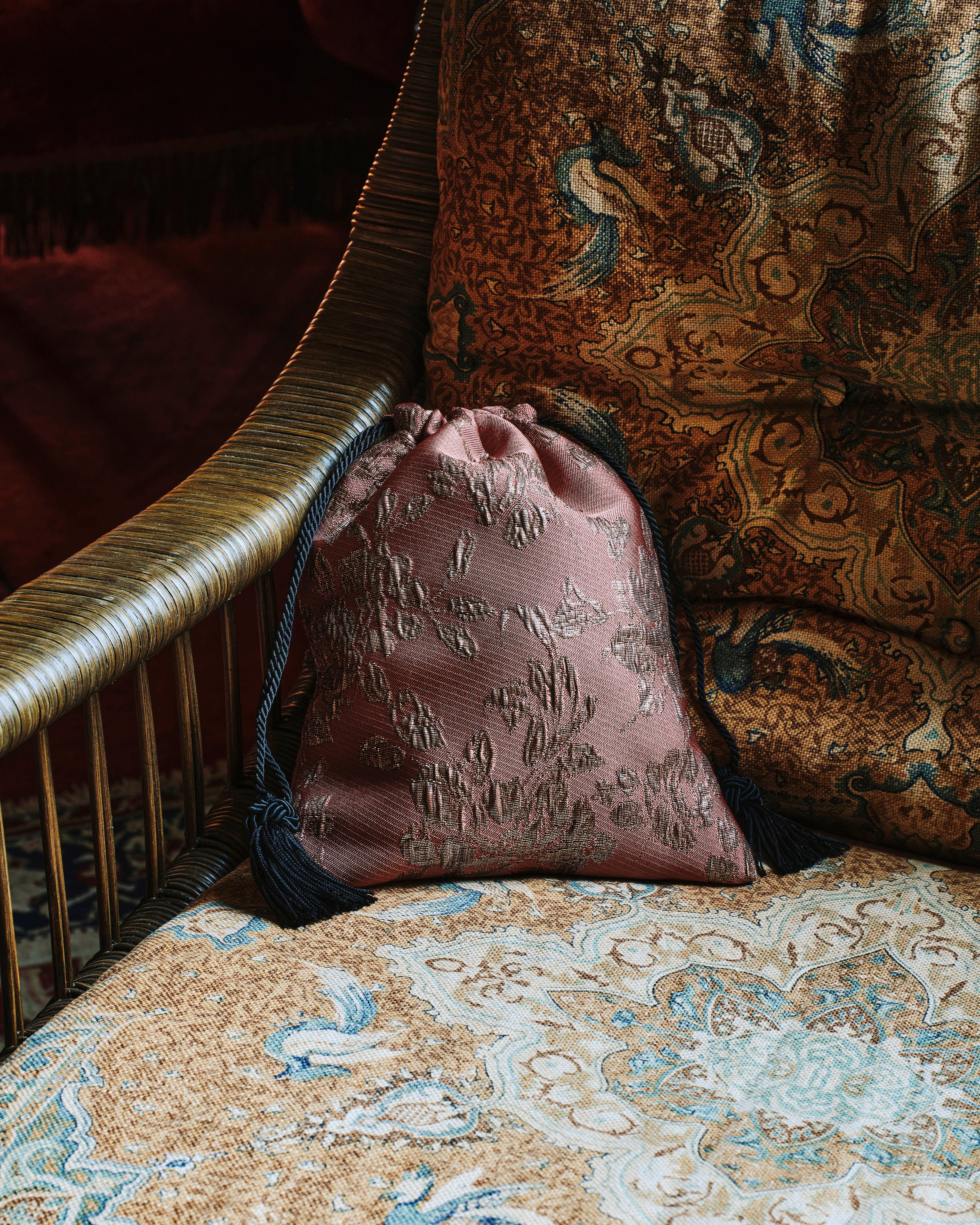 Evening Drawstring Pouch, Rose Brocade - Image 4