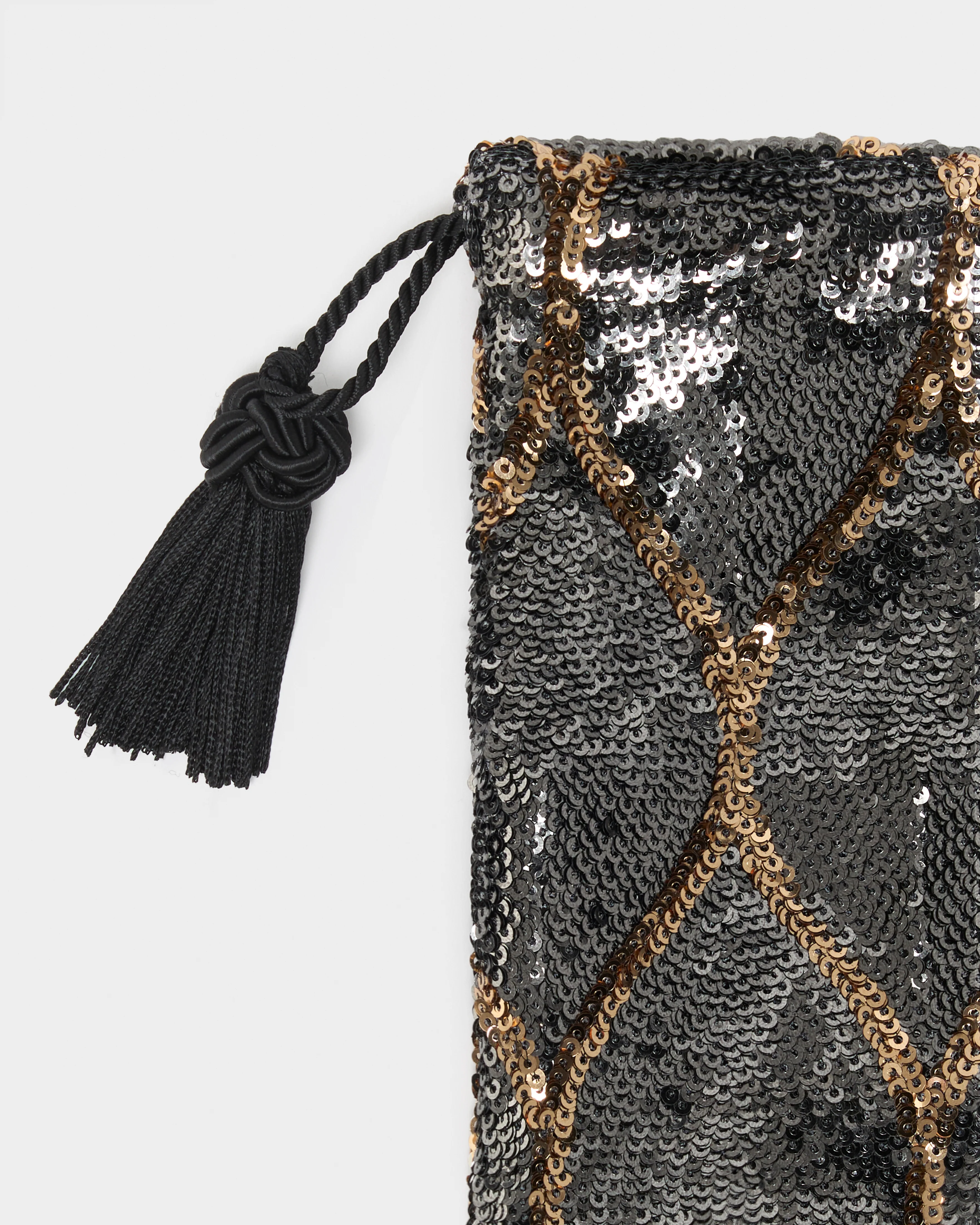 Evening Drawstring Pouch, Black Sequin Lattice - Image 3