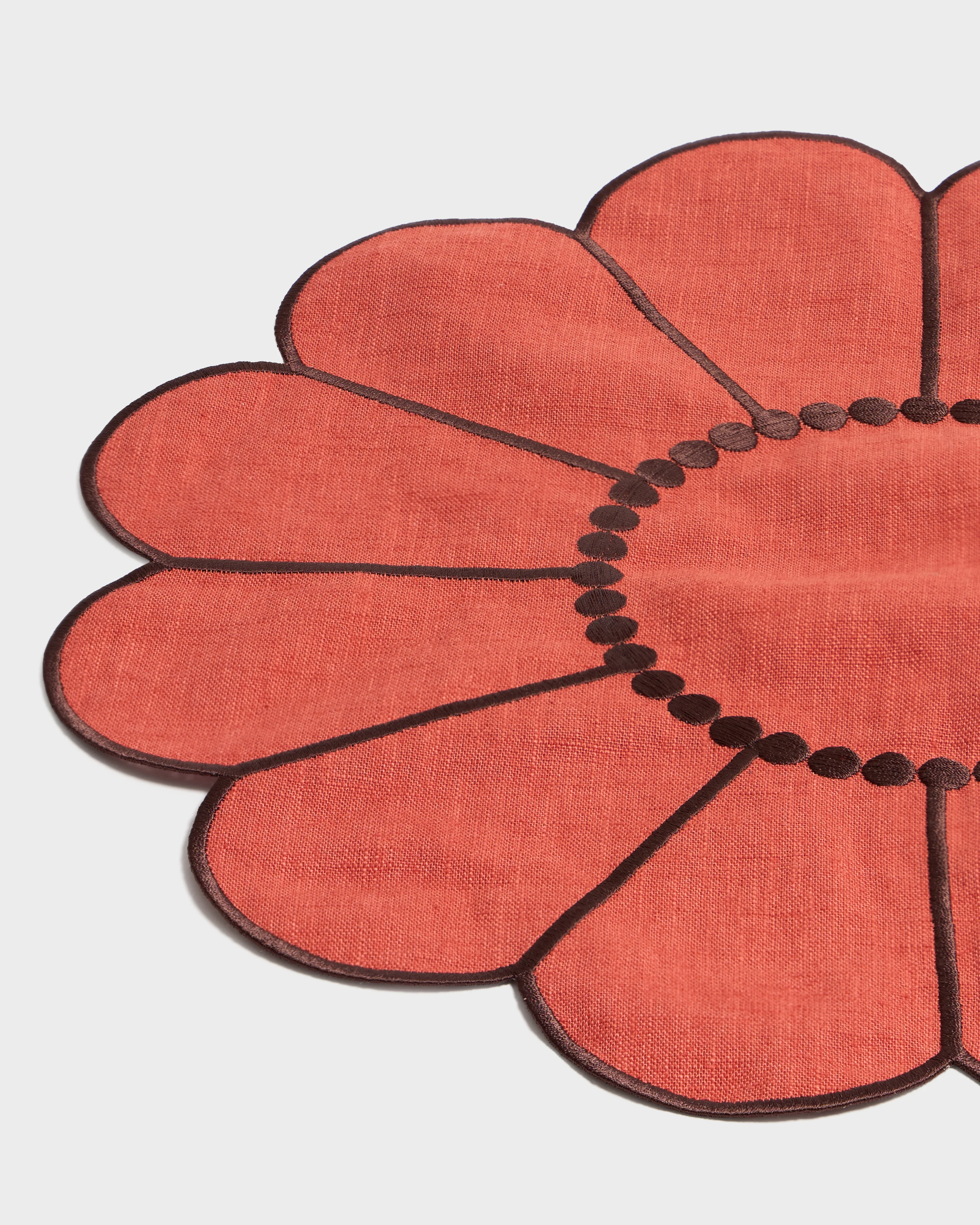 Floral Embroidered Placemat, Terracotta - Image 2