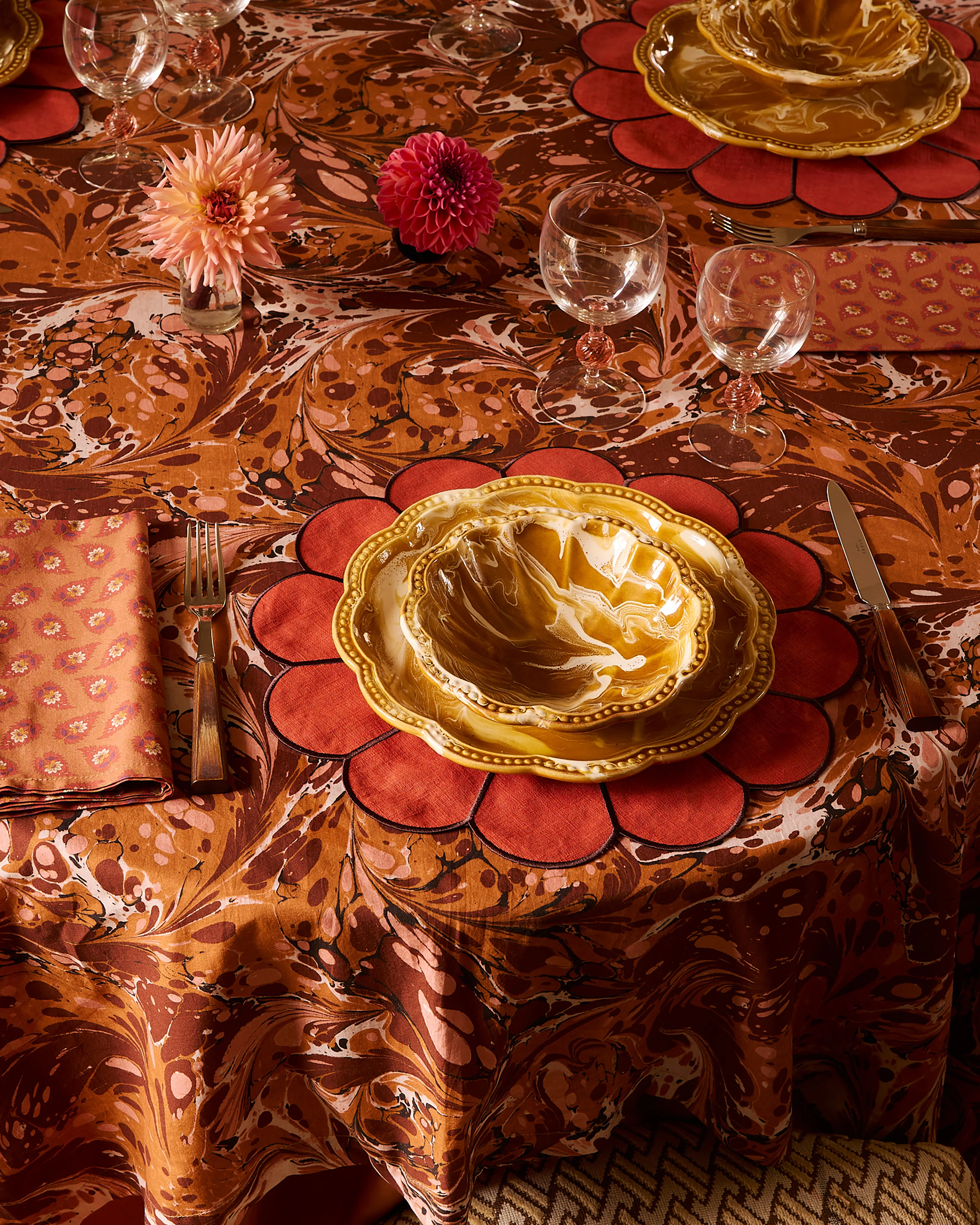 Floral Embroidered Placemat, Terracotta - Image 3