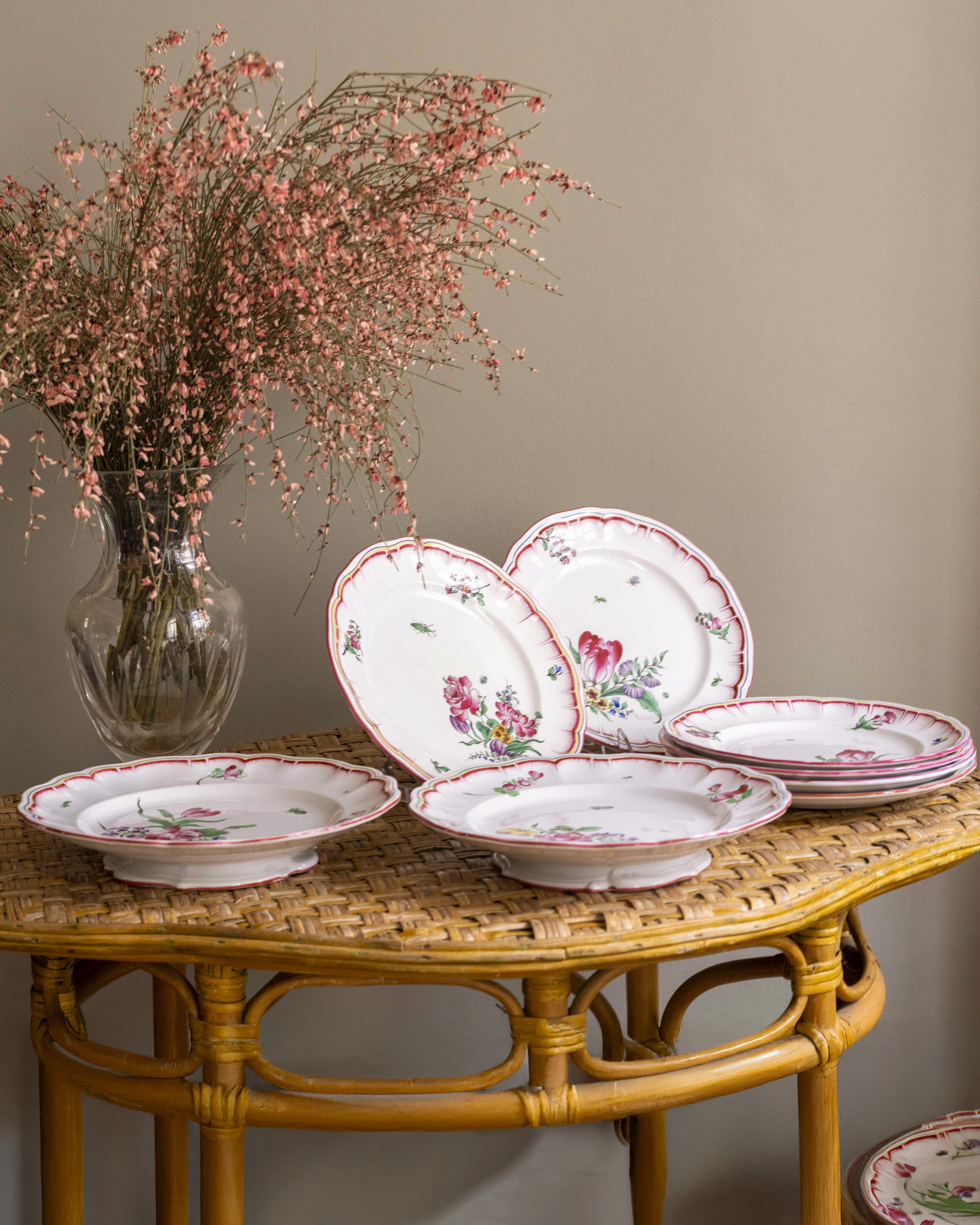 French Hand-Painted Ceramic Dinner Plates (Set of 6)