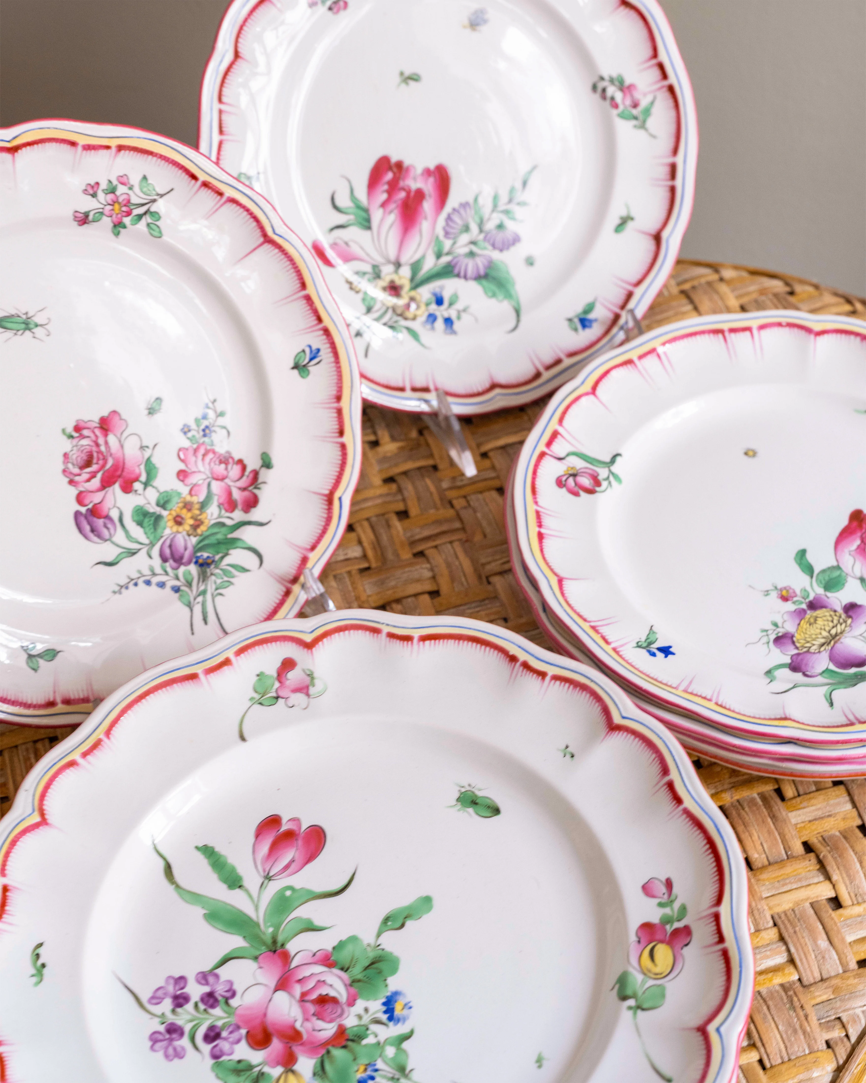 French Hand-Painted Ceramic Dinner Plates (Set of 6) - Image 2