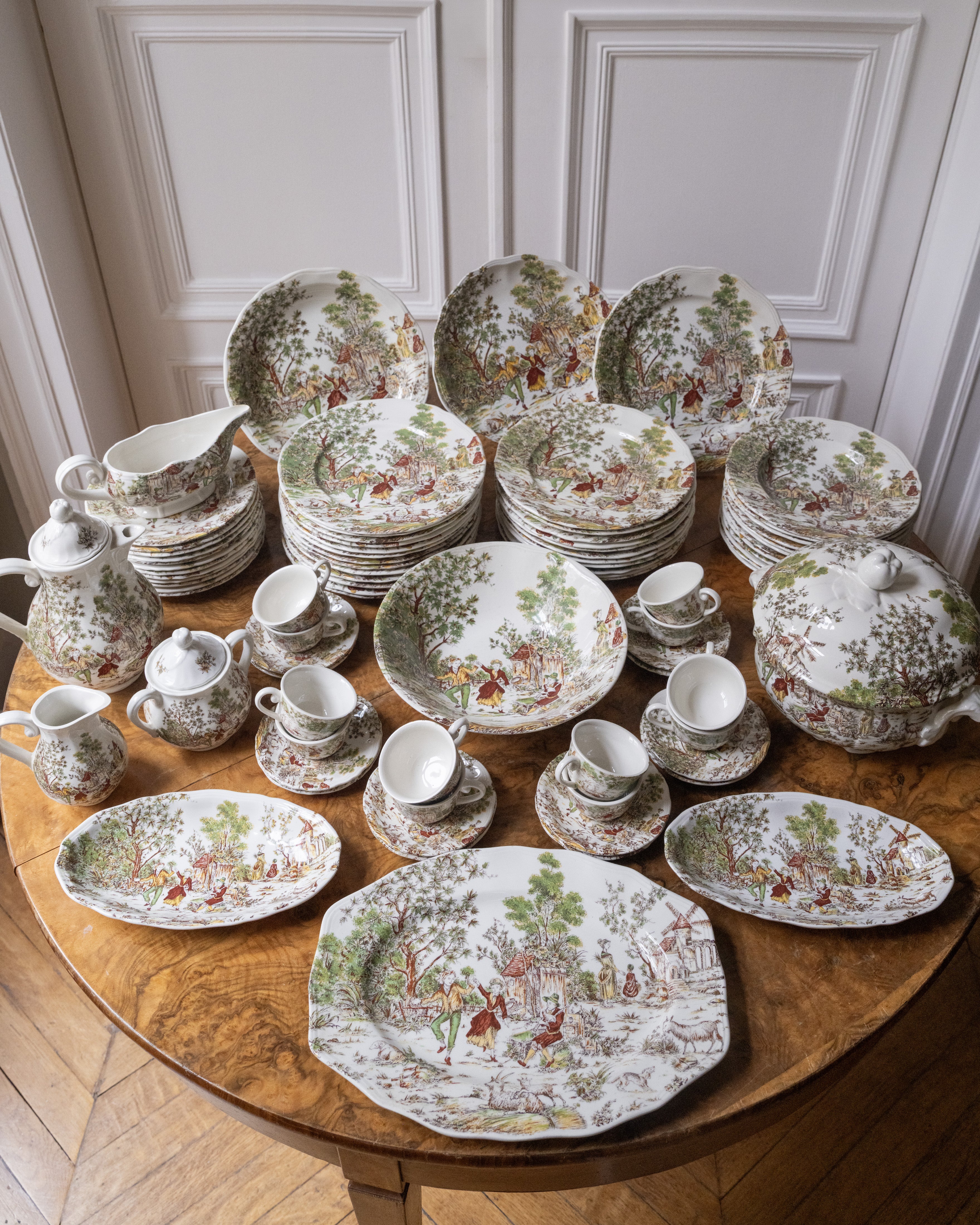 French Hand-Painted Faience Dinner (Set of 12)