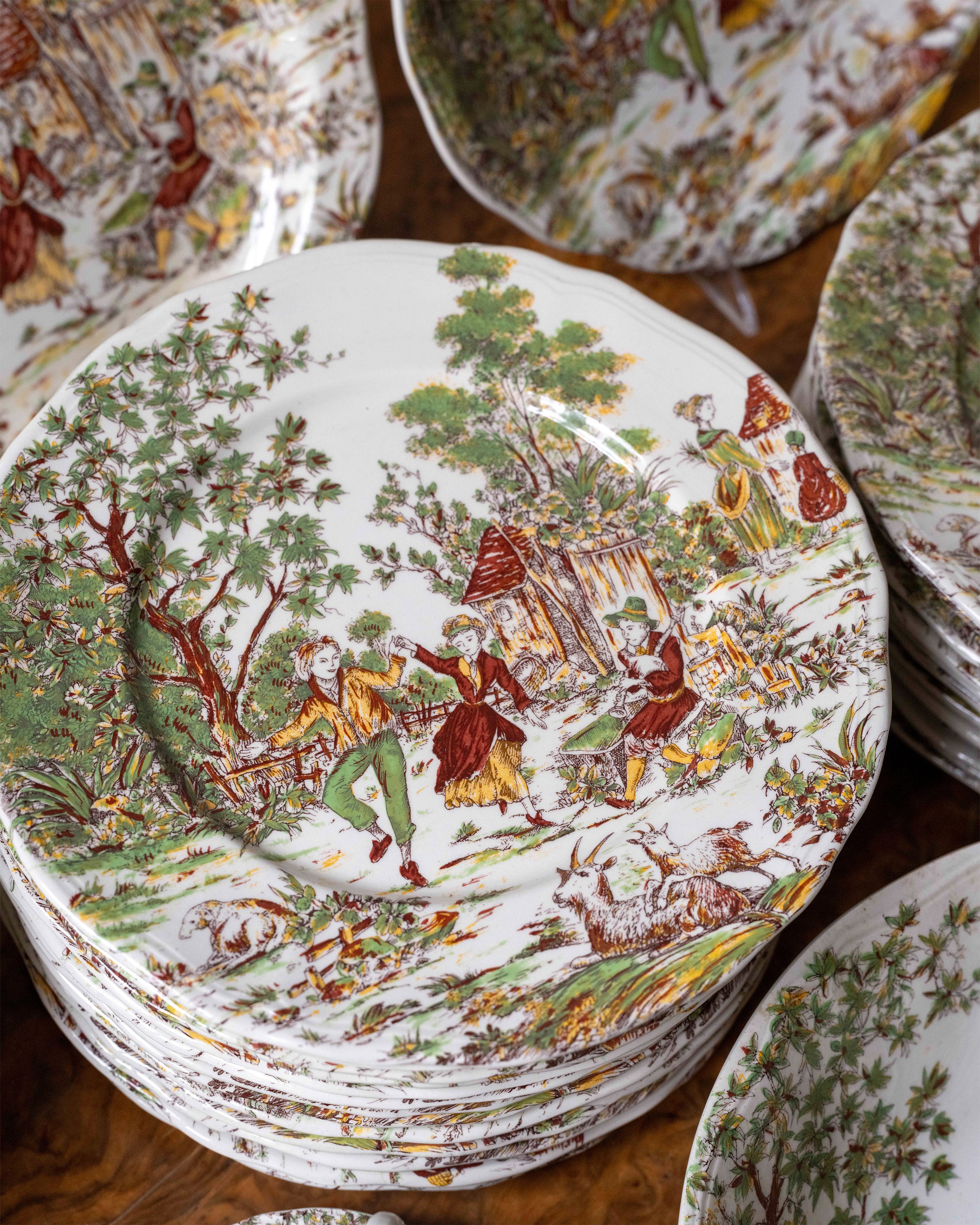 French Hand-Painted Faience Dinner (Set of 12) - Image 2