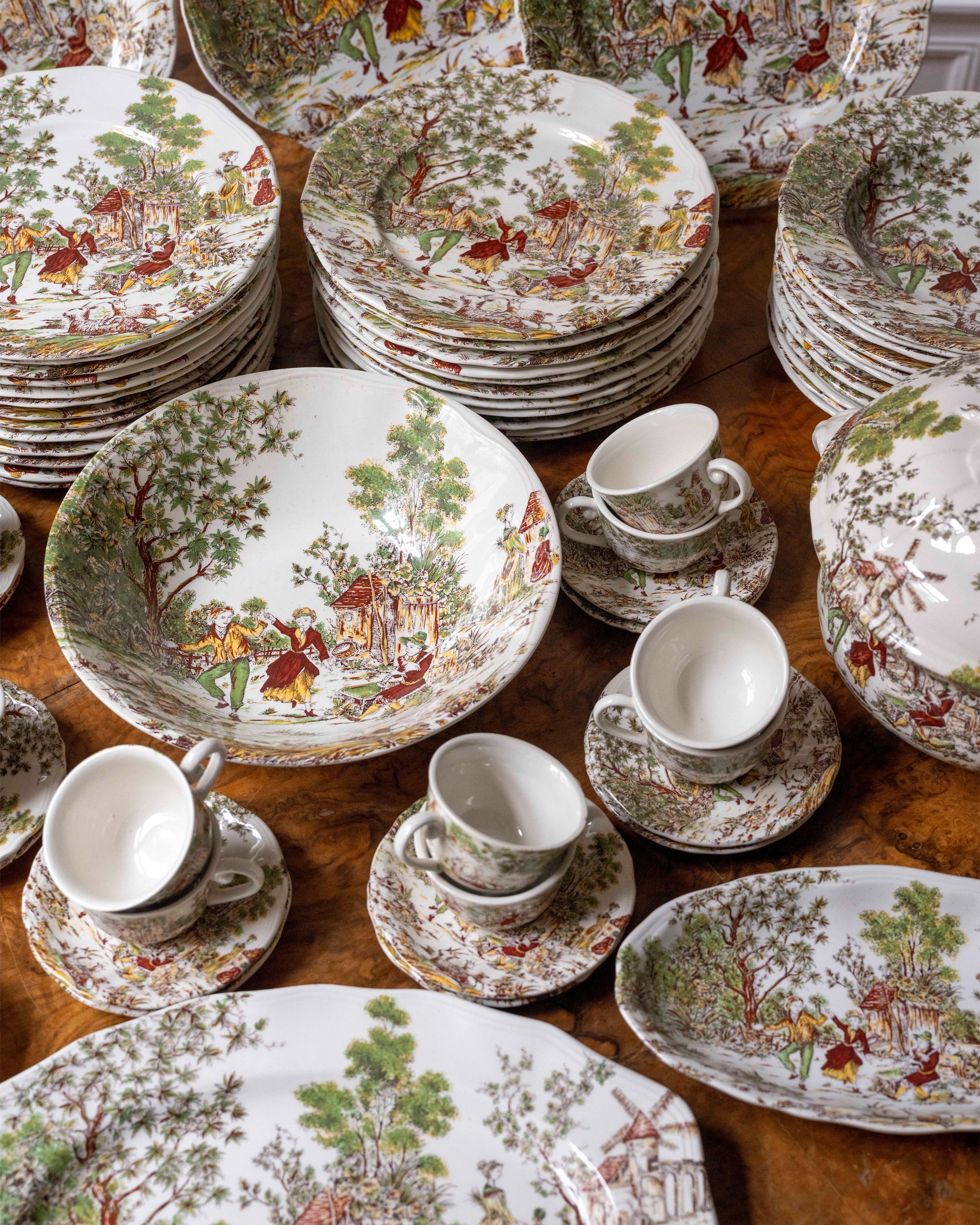 French Hand-Painted Faience Dinner (Set of 12) - Image 3