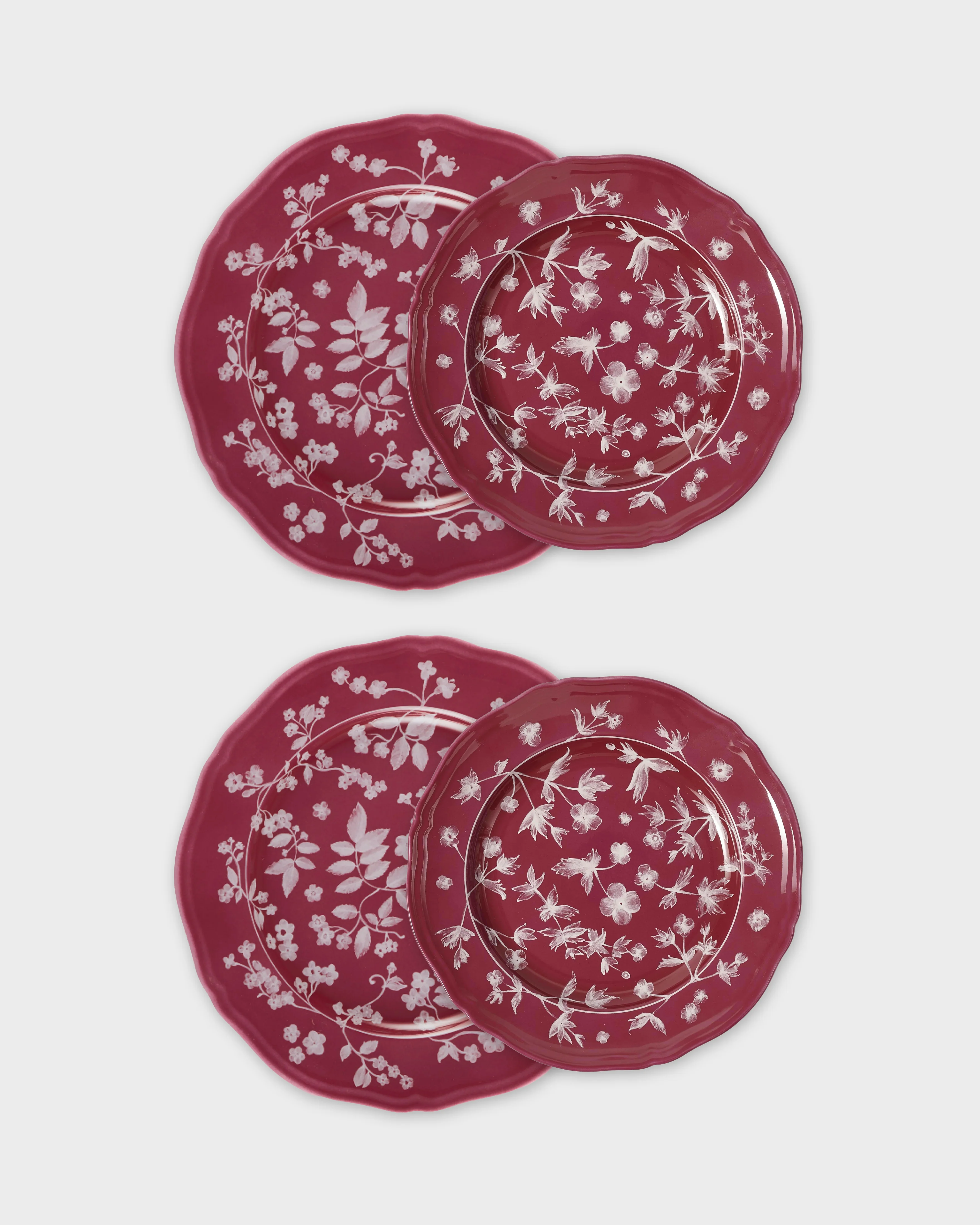 Floral Dinner and Dessert Plate Magenta (Set of 4) by Ginori 1735