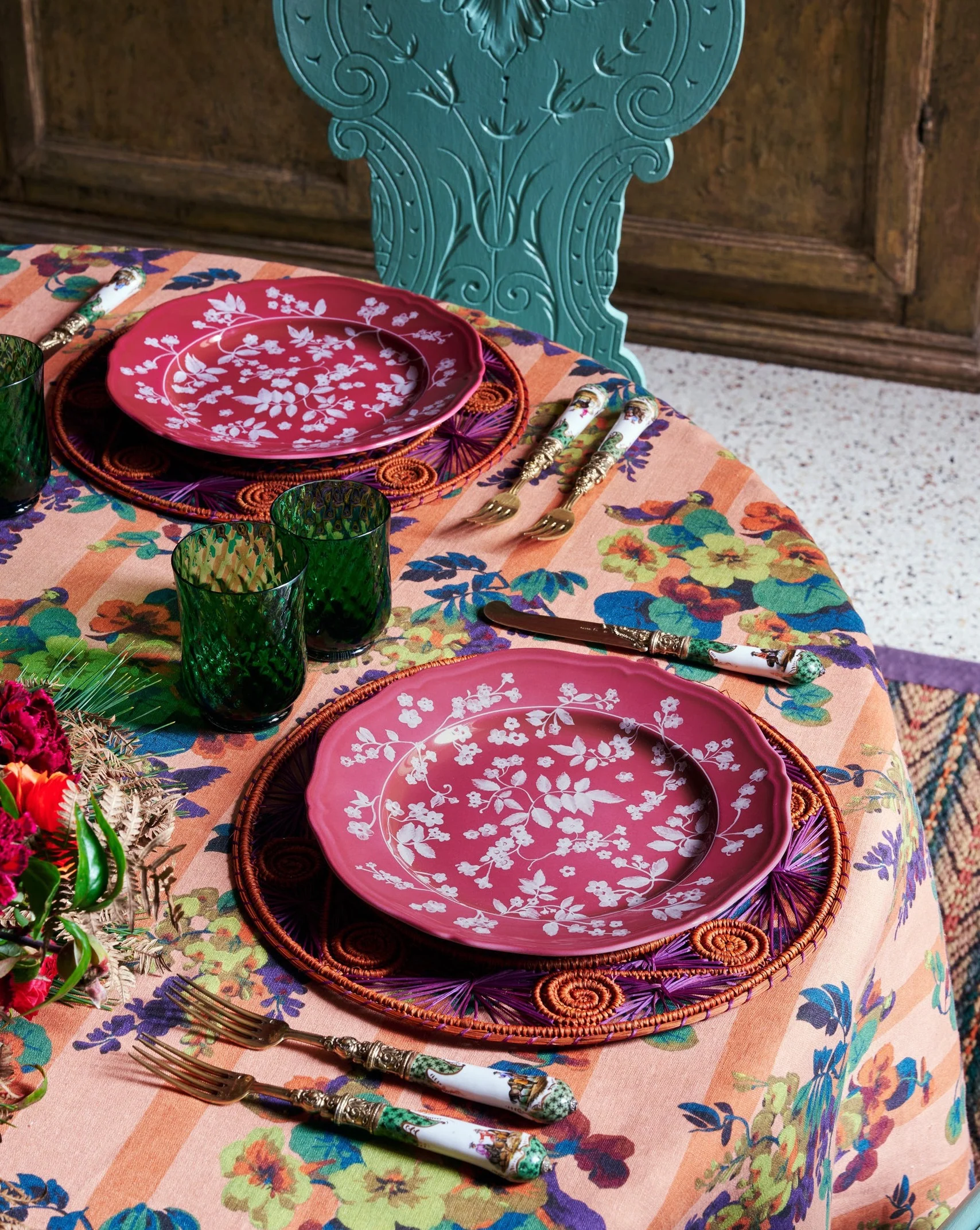 Floral Dinner and Dessert Plate Magenta (Set of 4) by Ginori 1735 - Image 4