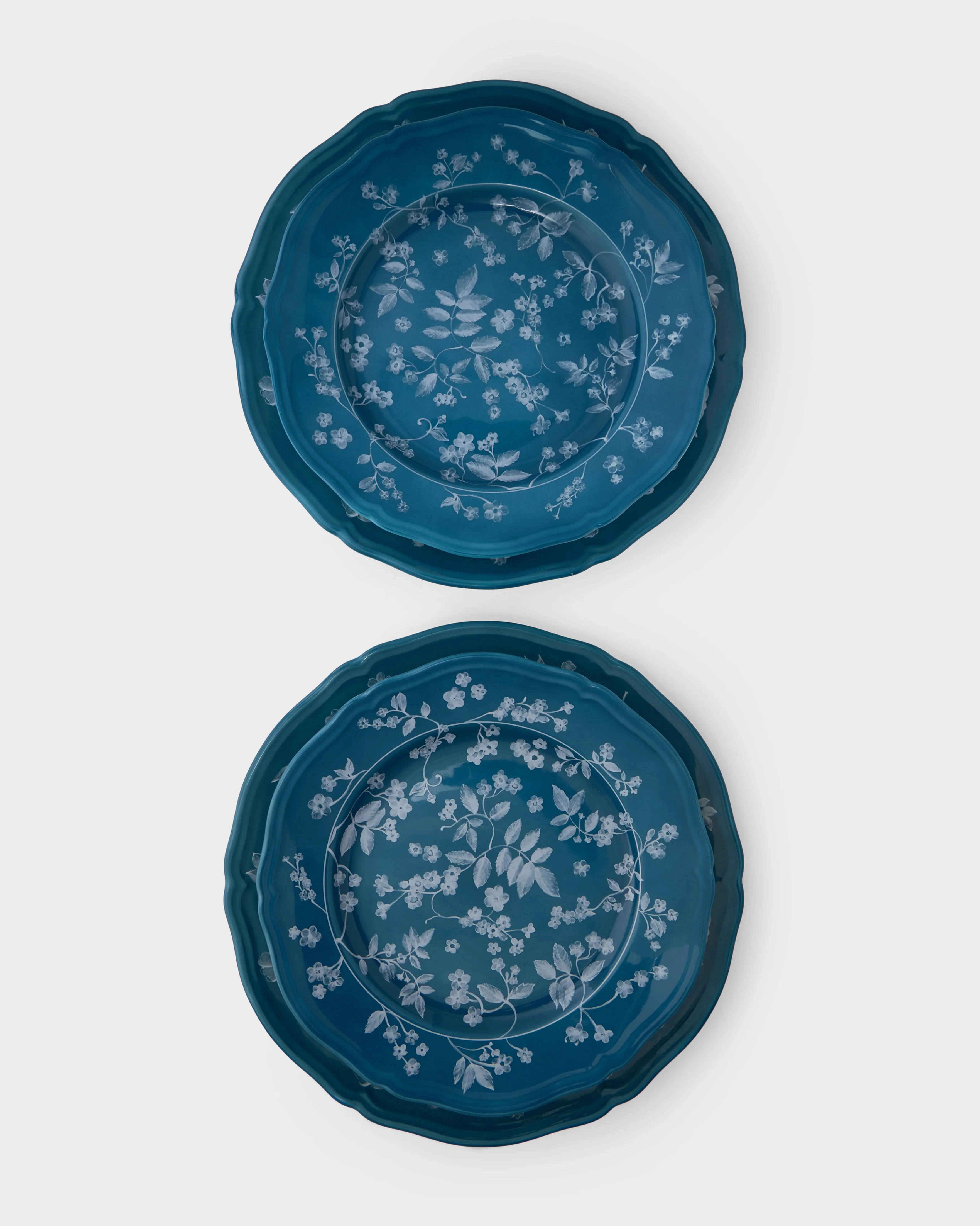 Ginori Floral Charger and Dinner Sets, Petrol (Set of 2)