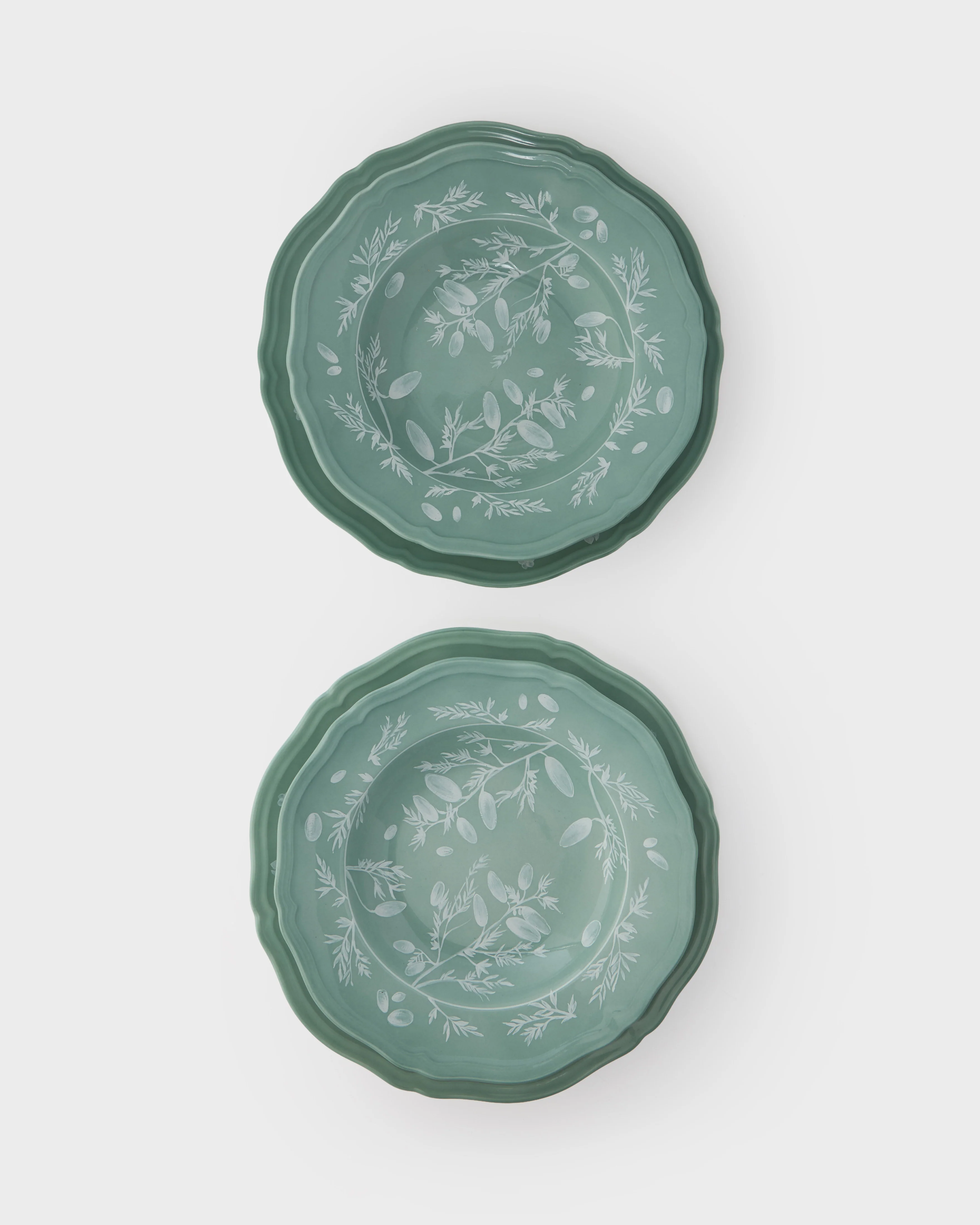 Ginori Floral Dinner and Soup Sets, Sage (Set of 2)