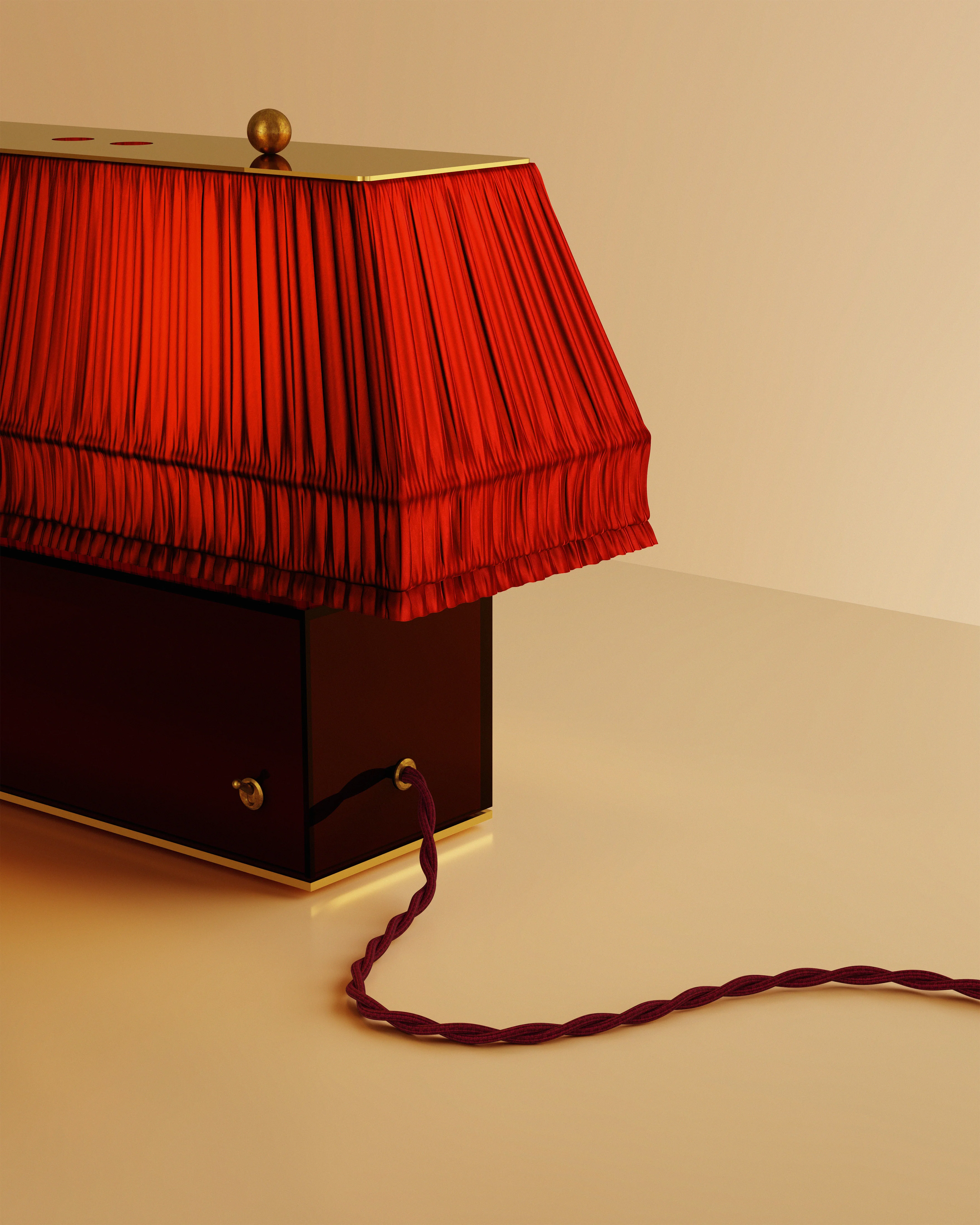 Giuseppe Porcelli Table Lamp in Bordeaux Lacquer and Ruby Silk Shade, GP03C