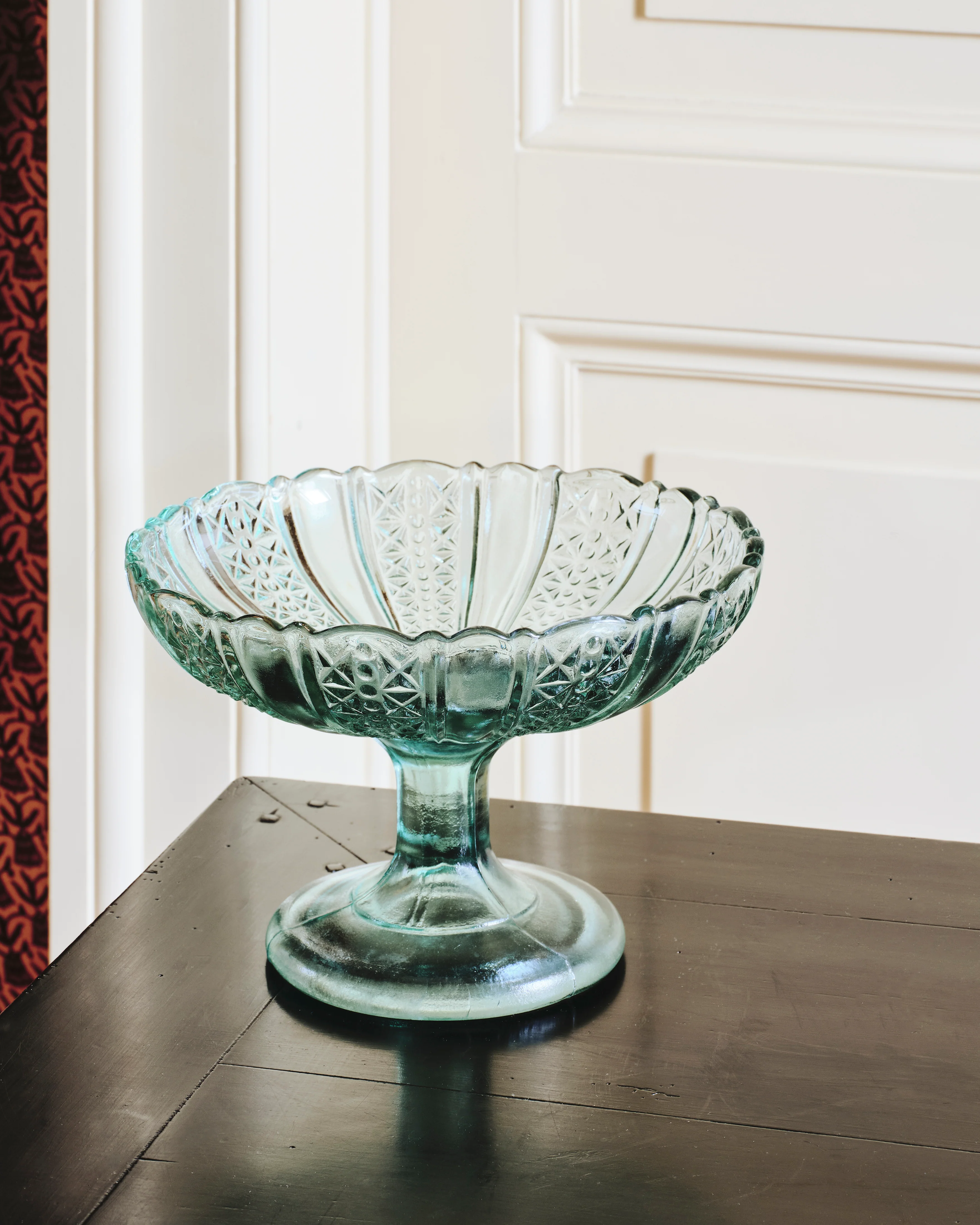 Glass Fruitstand, Light Teal