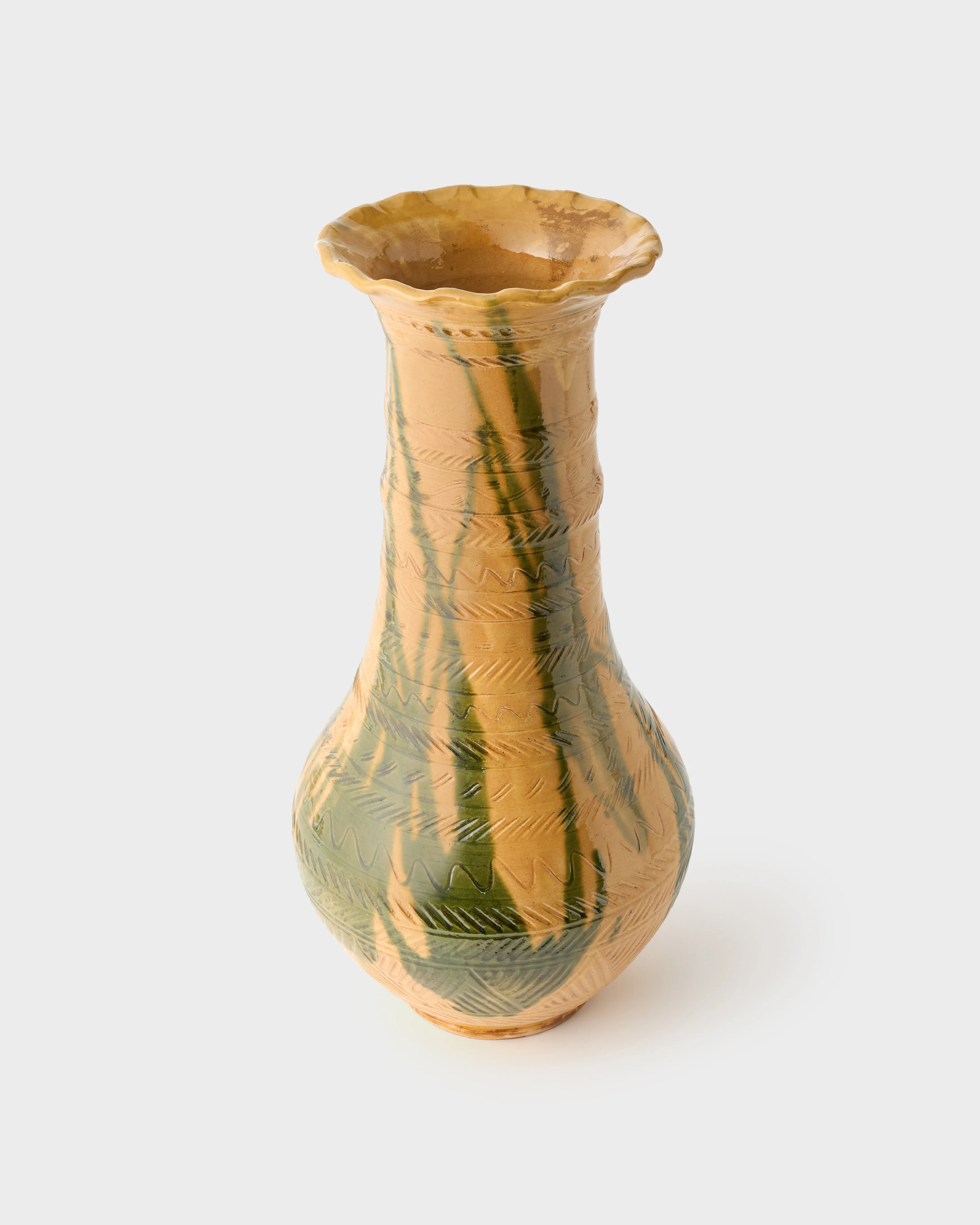 Glazed Earthenware Vase, Green - Image 2