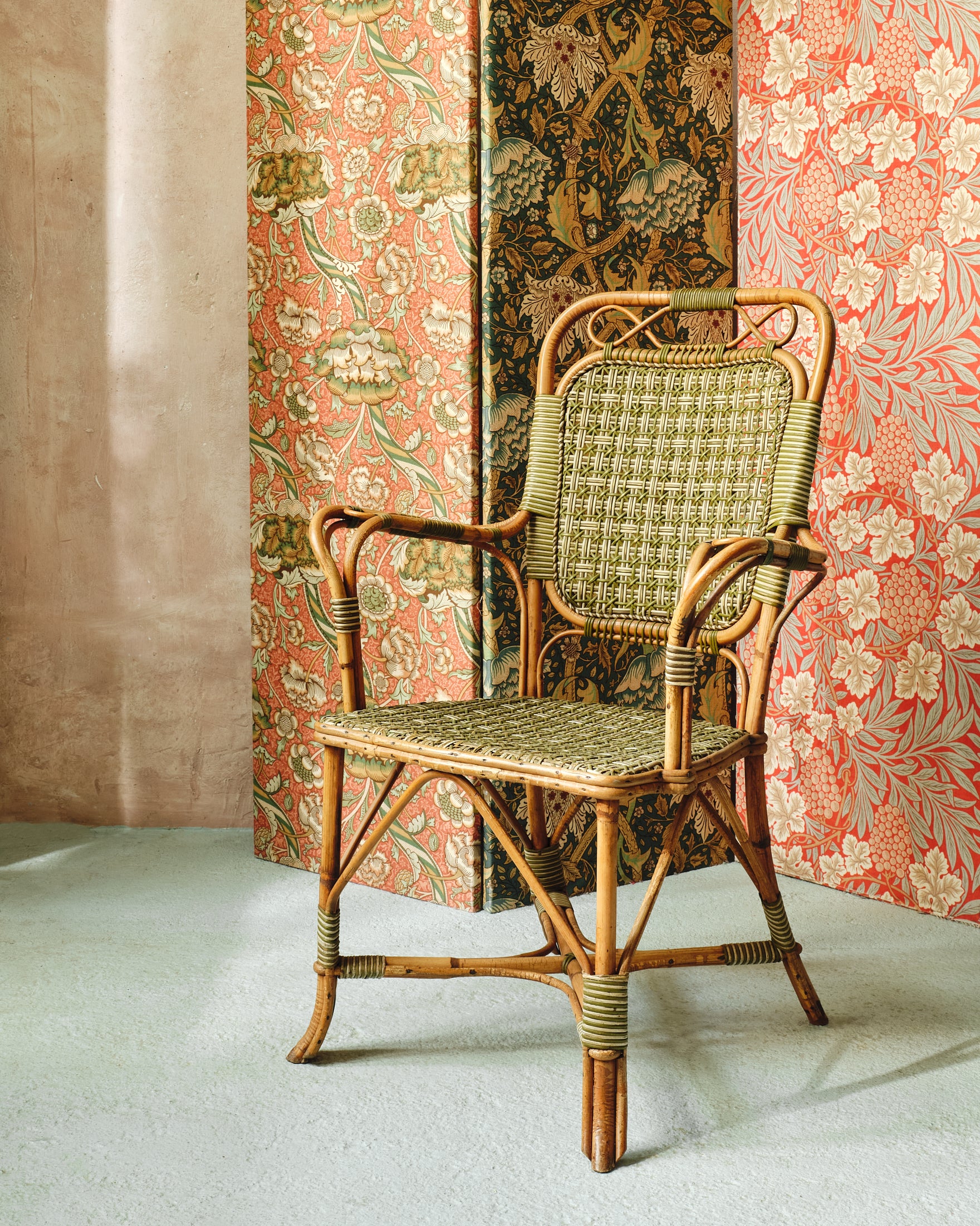 Green and Natural Rattan Armchair
