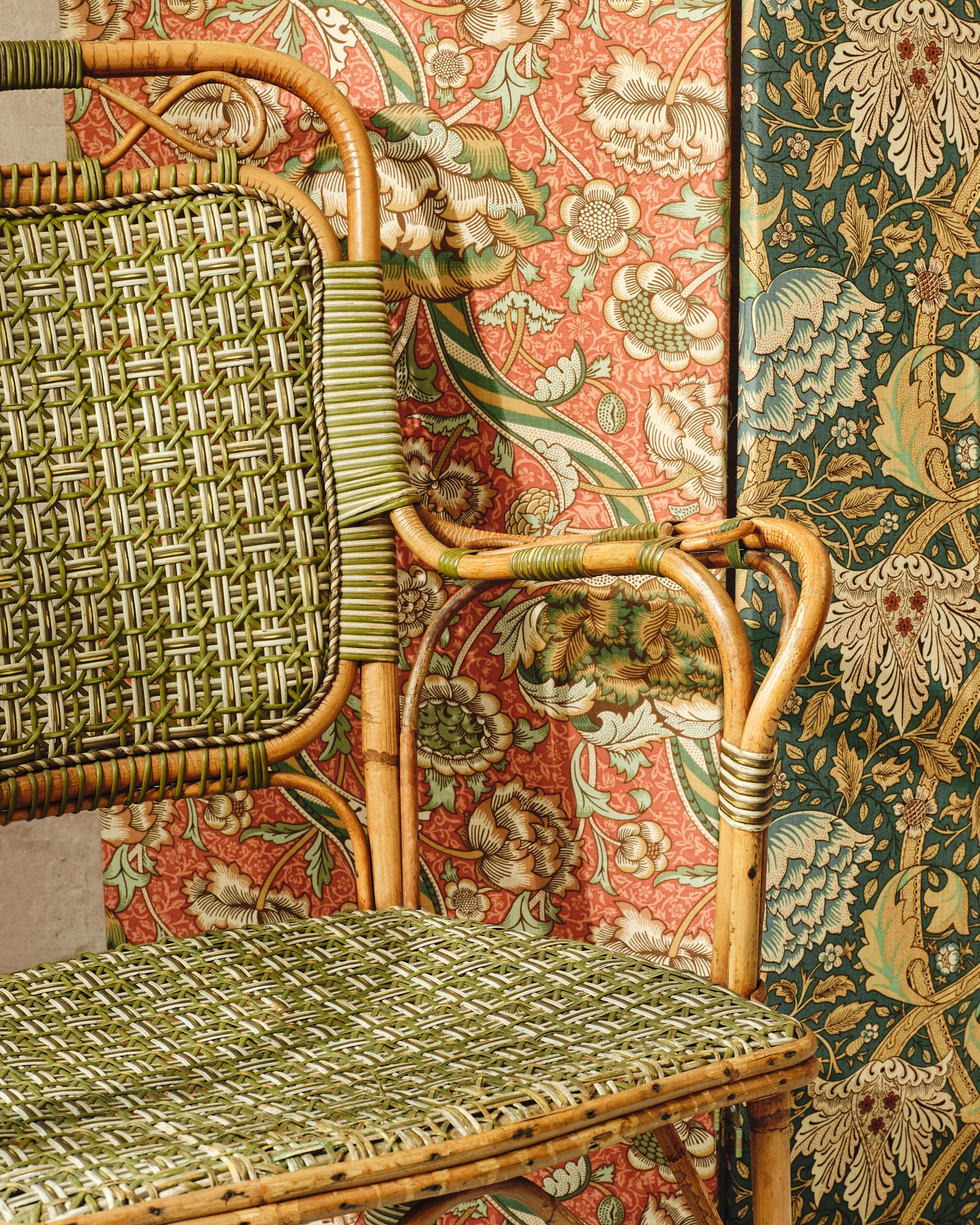 Green and Natural Rattan Armchair - Image 2