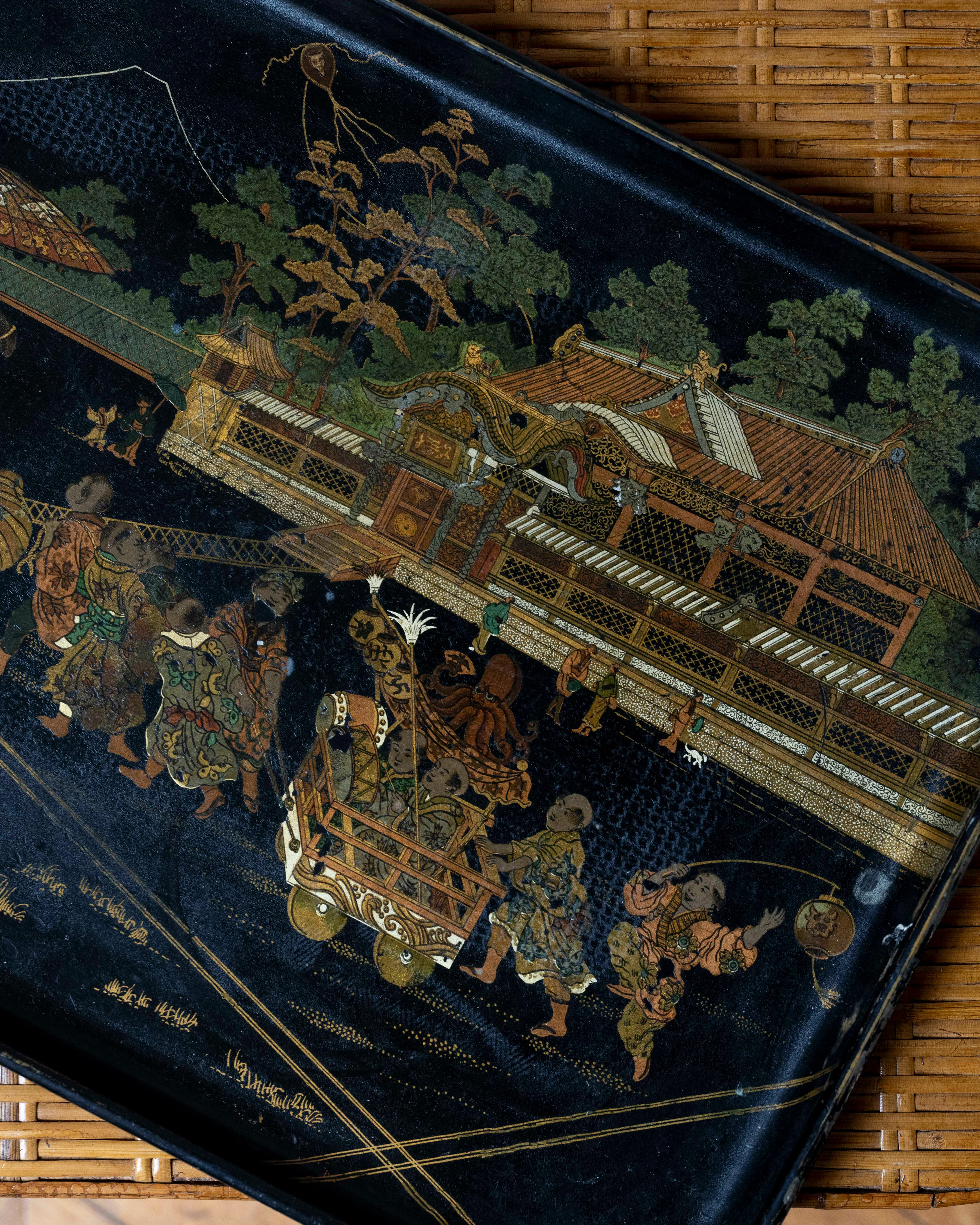 Hand-Painted Japanese Papier-Mâché Tray - Image 2