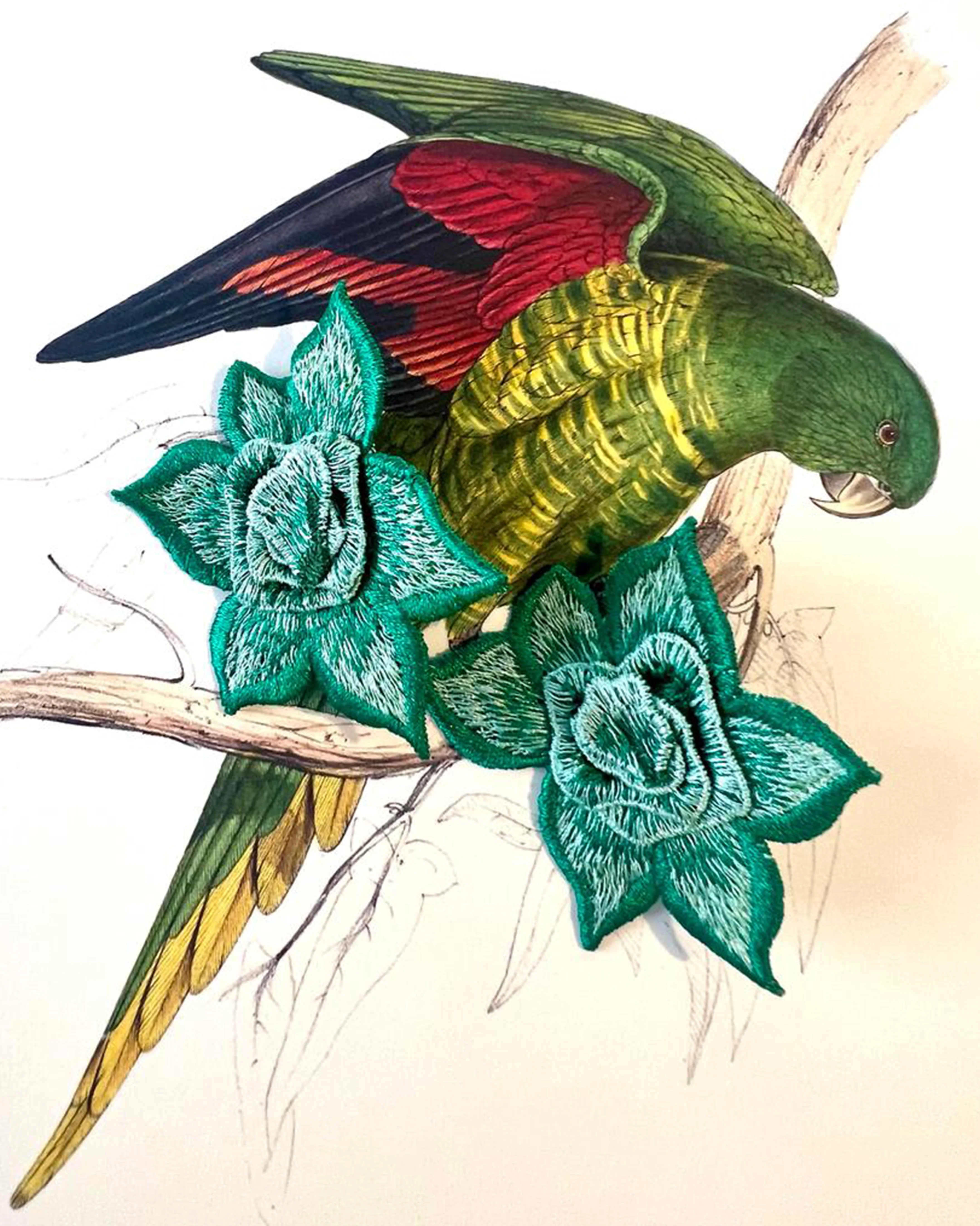 Eugenia Mela Floral Embroidered Earrings, Green - Image 3