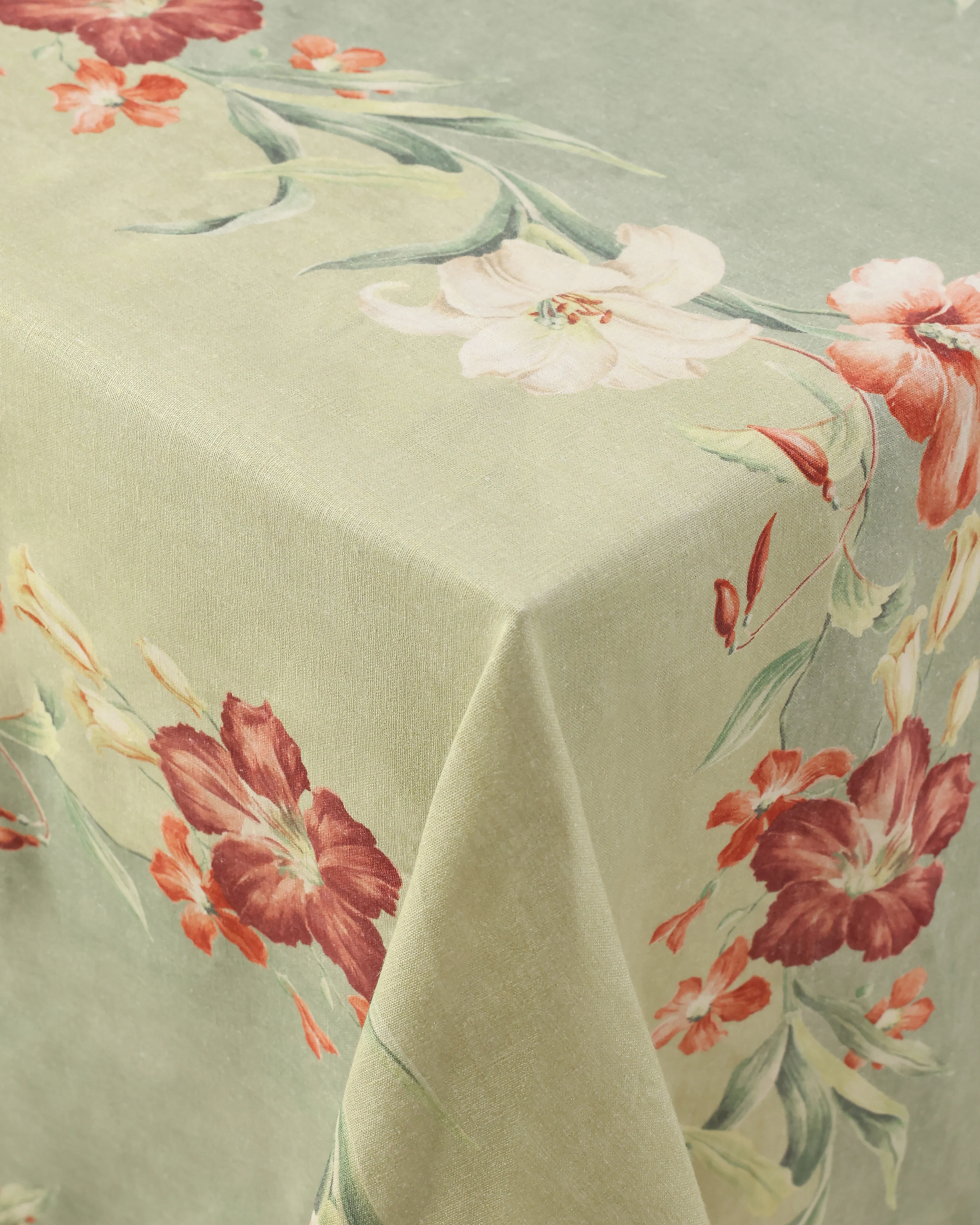 Ibiscus Sage Linen Tablecloth, Square